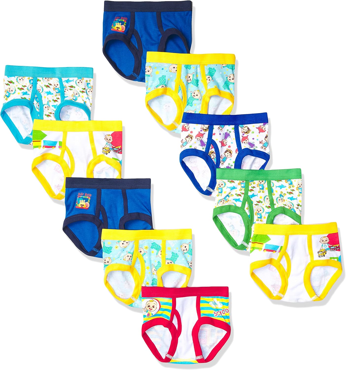 CoComelon Boys' Amazon Exclusive 10 7-pk of 100% Combed Cotton Briefs in Sizes 18m, 2/3t and 4t