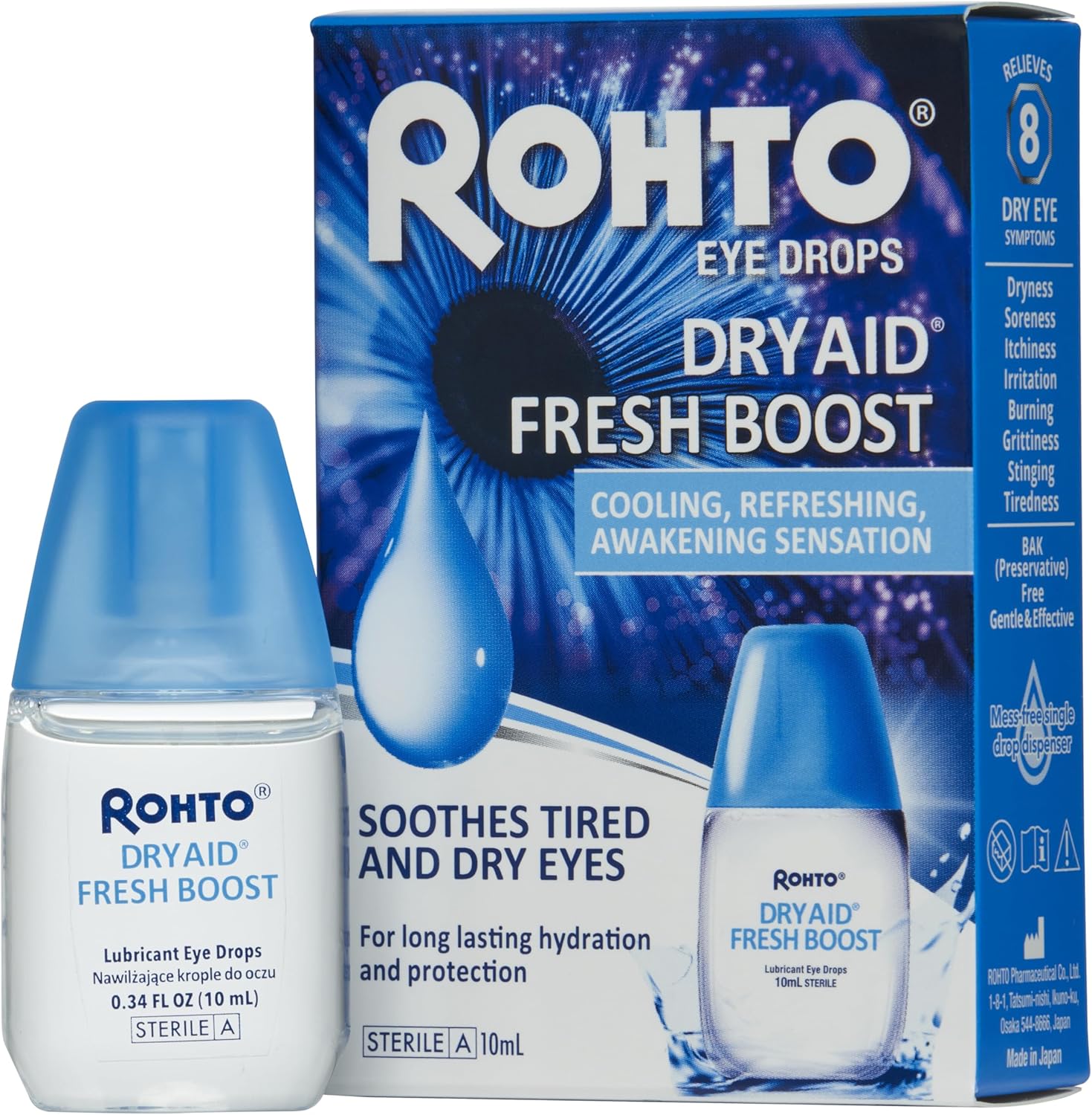 Rohto Dry Aid Fresh Boost Cooling, Refreshing, Awakening Sensation - Eye Drops, 10 ml (Pack of 1)