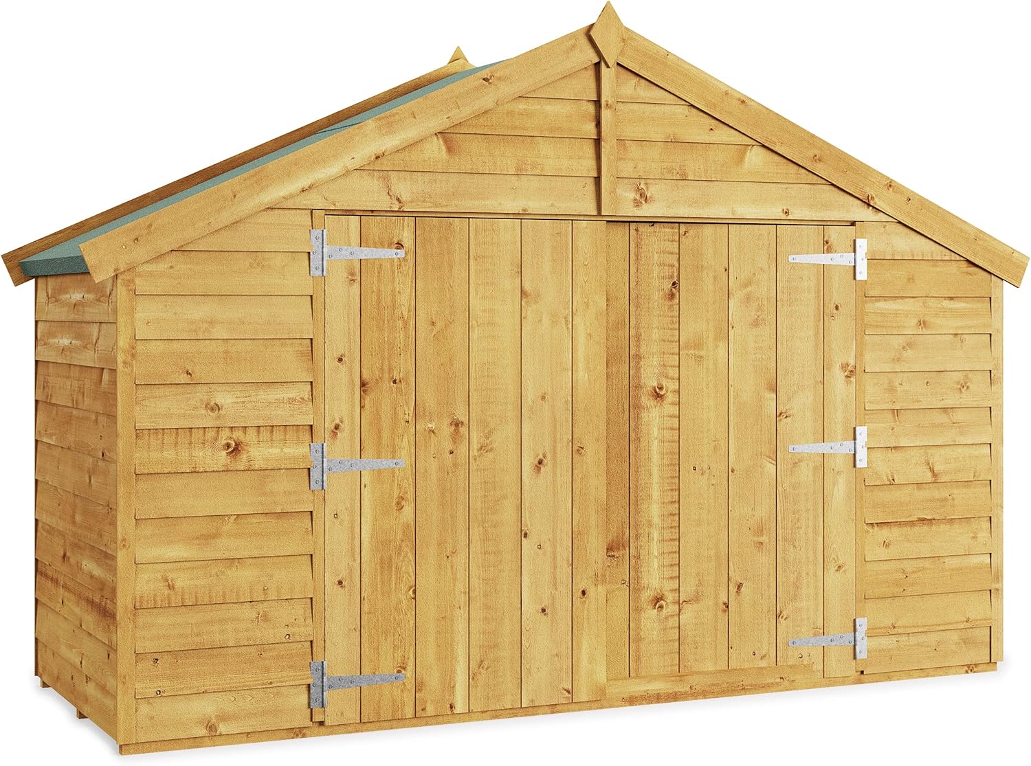 BillyOh 3x8 Mini Keeper Overlap Wooden Bike Shed, Windowless Bike Storage Shed Design, Extra Wide Double Doors, Tear Resistant Felt, Durable Apex Roof for Secure Outdoor Equipment & Bicycle Storage