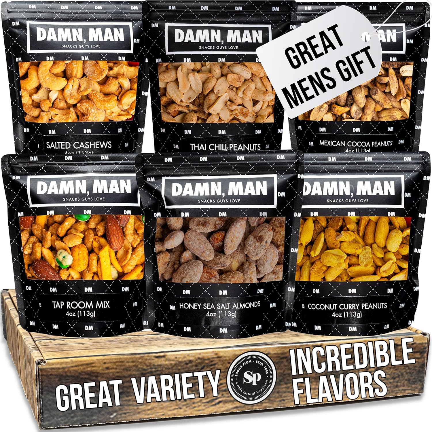 Nuts Gift Basket for Men - 6 Delicious Flavors, Unique Gift for Men, Birthday Gifts for Men, Dad, Husband - Food Gift Basket, Gourmet Mixed Nut Snack Box, Great Mens Gifts