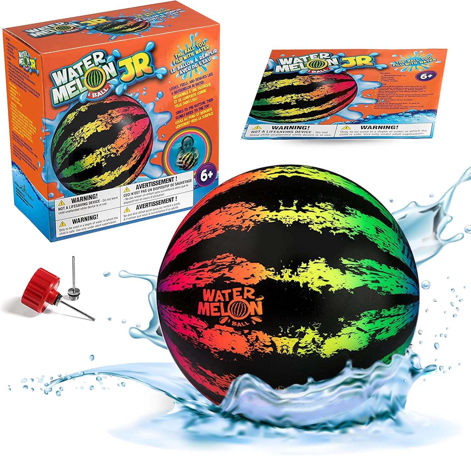Watermelon Ball JR - Pool Toy for Underwater Games - Durable Ball for Pool Football, Basketball & Rugby - Perfect for Water Parties - Fun for Adults & Kids Alike - Fillable Pool Ball - Ages 6+