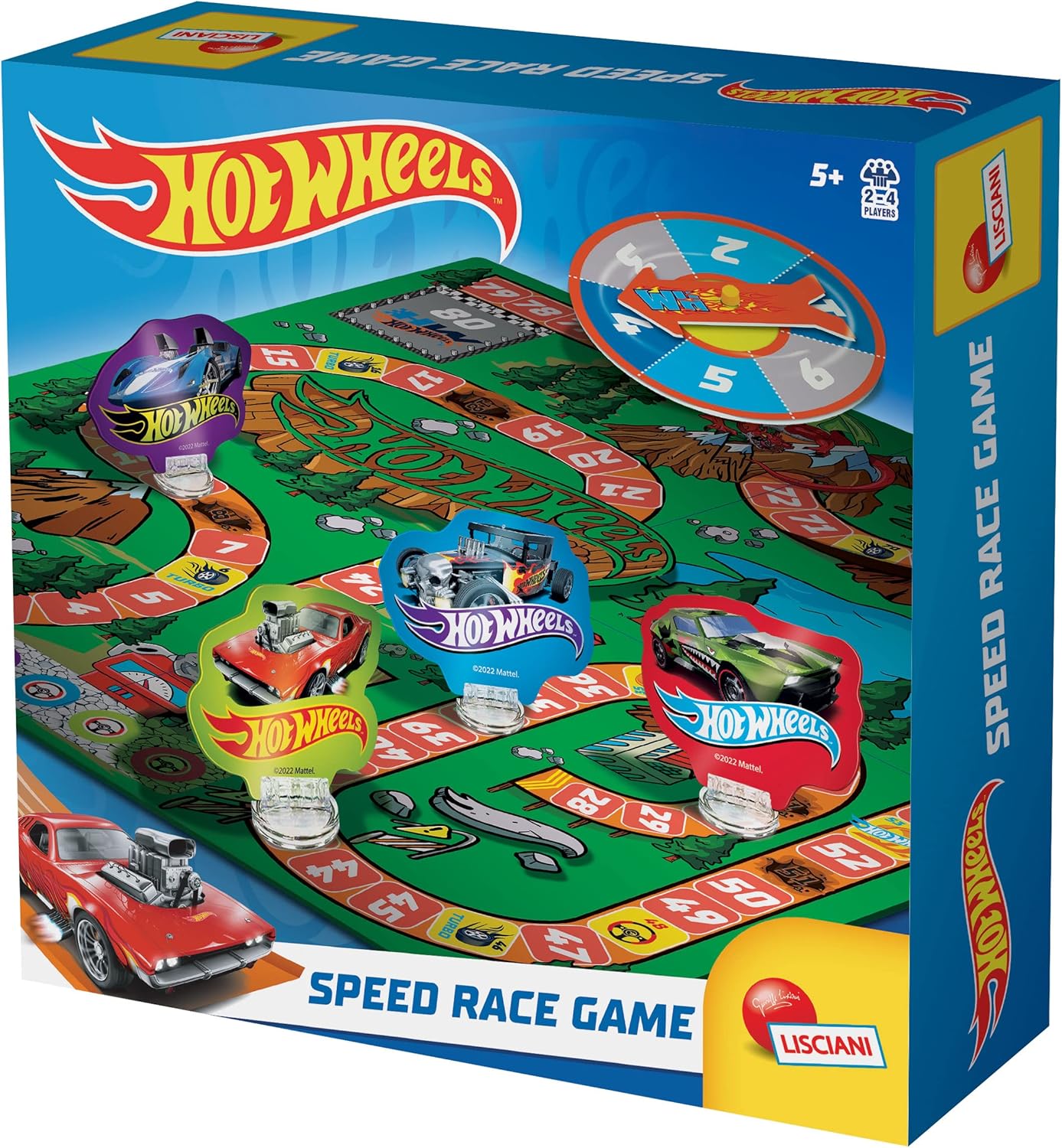Lisciani - HOT WHEELS SPEED RACE GAME - Classic Race Board Game - For Children and Families - Includes Game Board, Spinner, Markers - Promotes Hand-Eye Coordination and Dexterity - The Goose Game