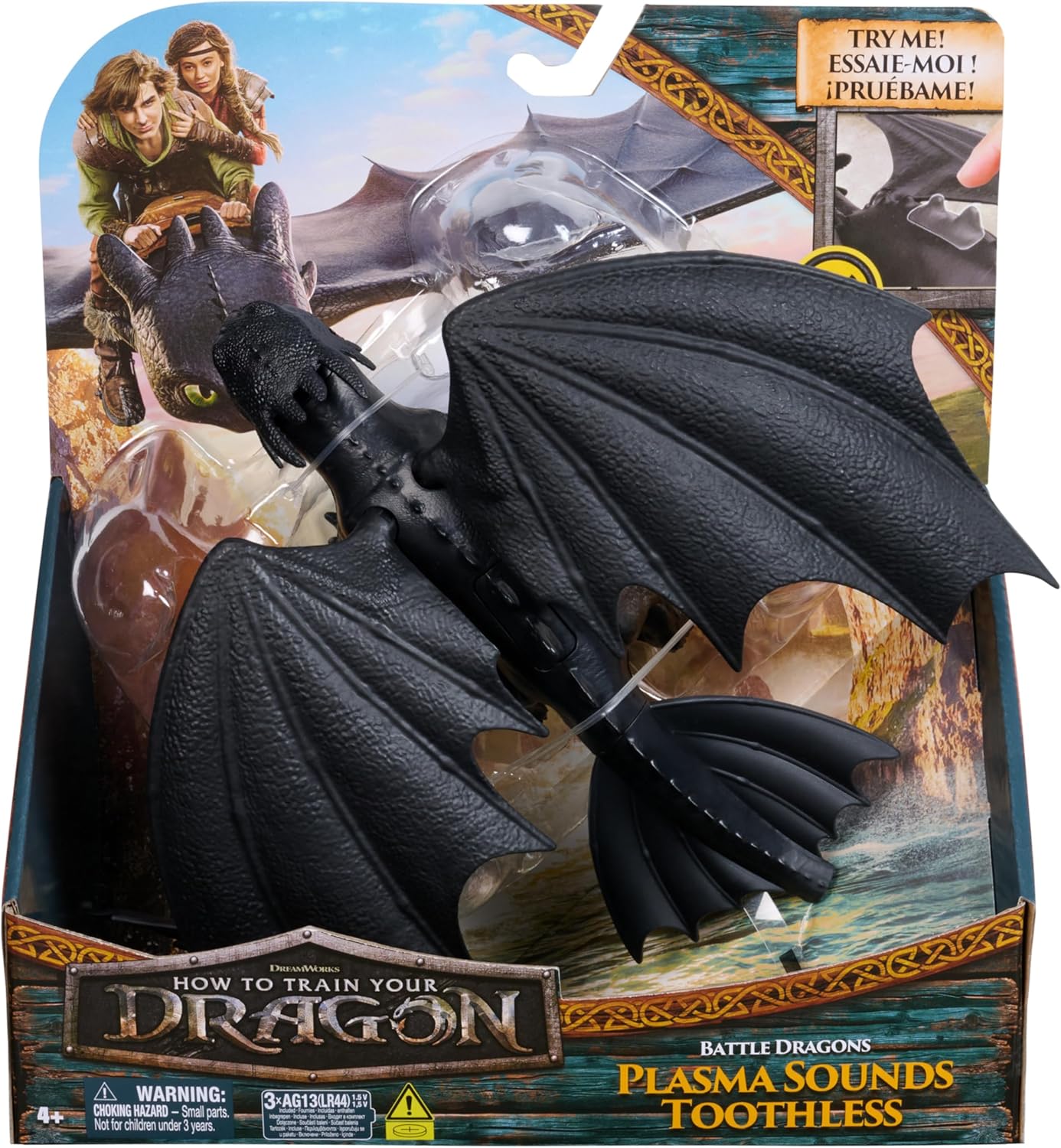 Dreamworks Dragons, How to Train Your Dragon, Battle Dragons, Plasma Sounds Night Fury, 13” Action Figure, Kids Toys for Boys & Girls Ages 4 and up