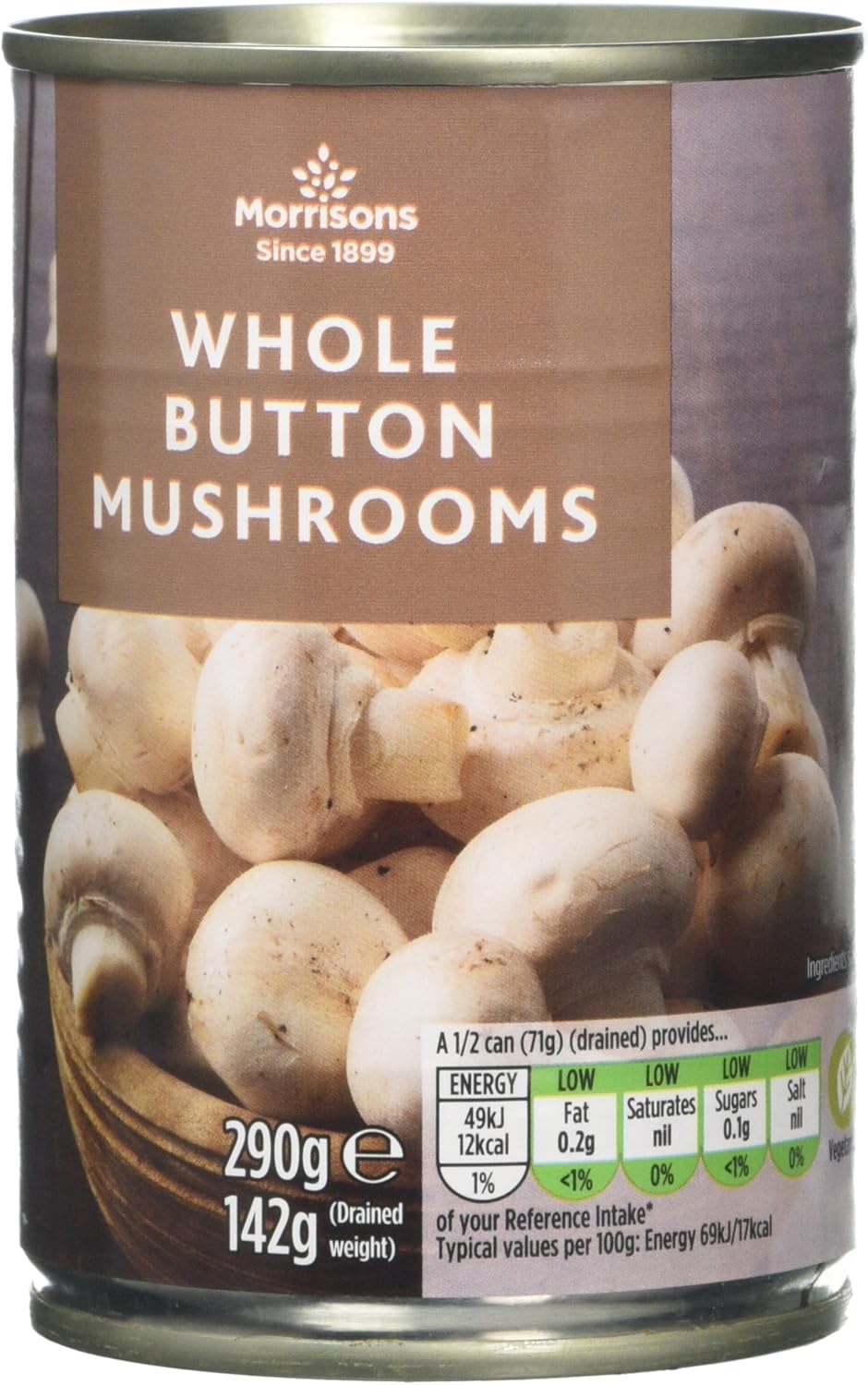 Morrisons Whole Button Mushrooms, 290 g, Pack of 12