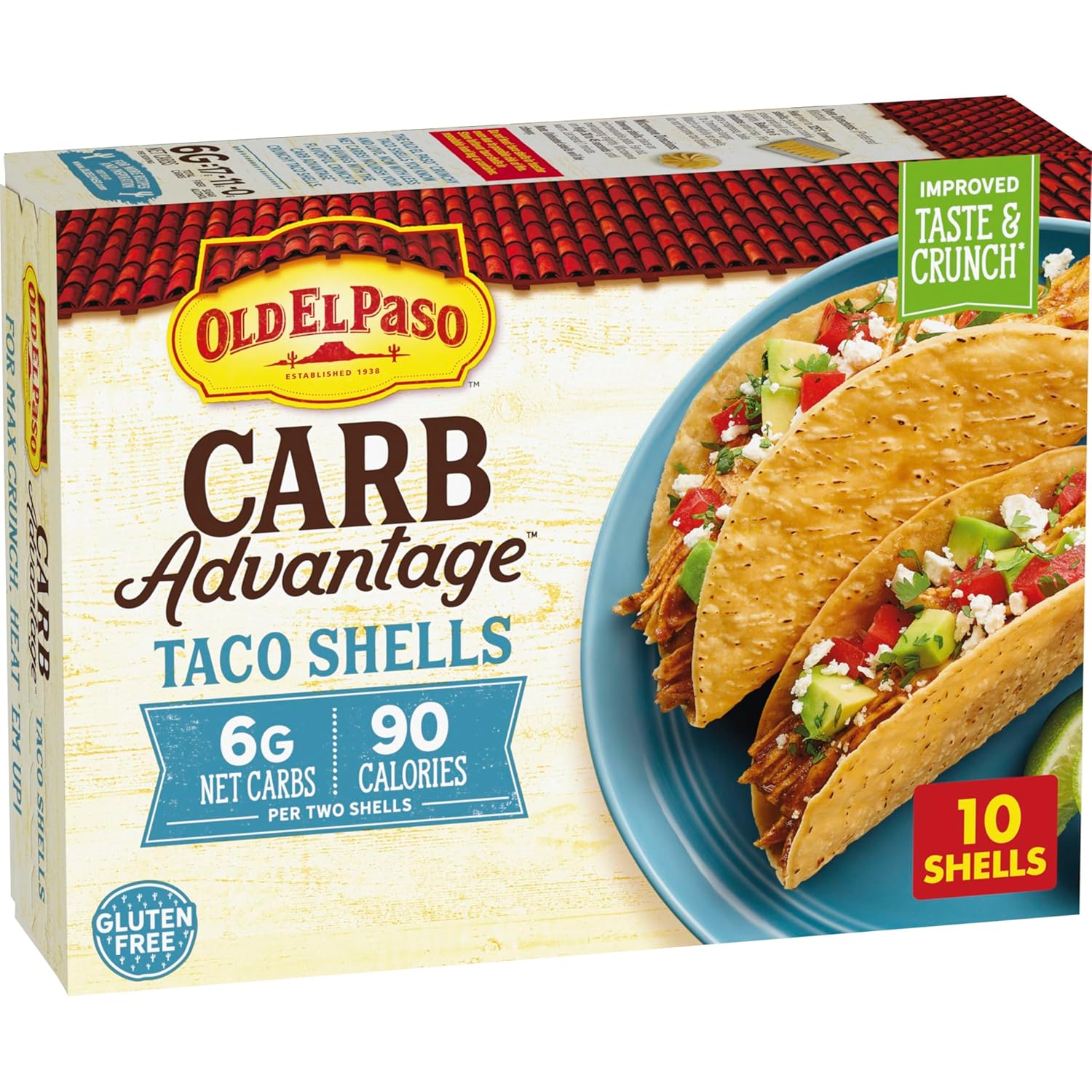 Old El Paso Carb Advantage Crunchy Taco Shells, 6g Net Carbs, 90 Calories, 10 Ct, 4.6 oz