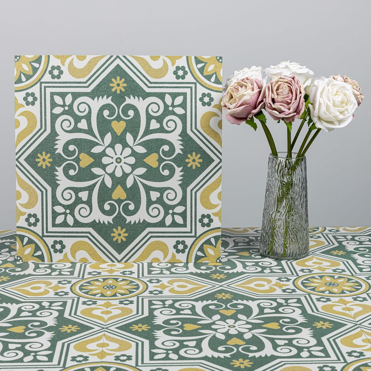 Elffloor Peel and Stick Vinyl Floor Tile, 11.8in x 11.8in, Green, 20pcs (Covers 20 sq ft), Waterproof, Easy Clean, Suitable for Bathroom, Kitchen, Living Areas