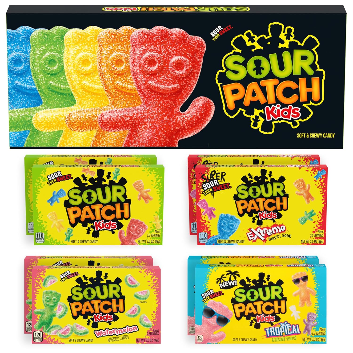 SOUR PATCH KIDS Soft & Chewy Candy Variety Pack Large Gift Box, Bulk Candy, 8-3.5 oz Boxes
