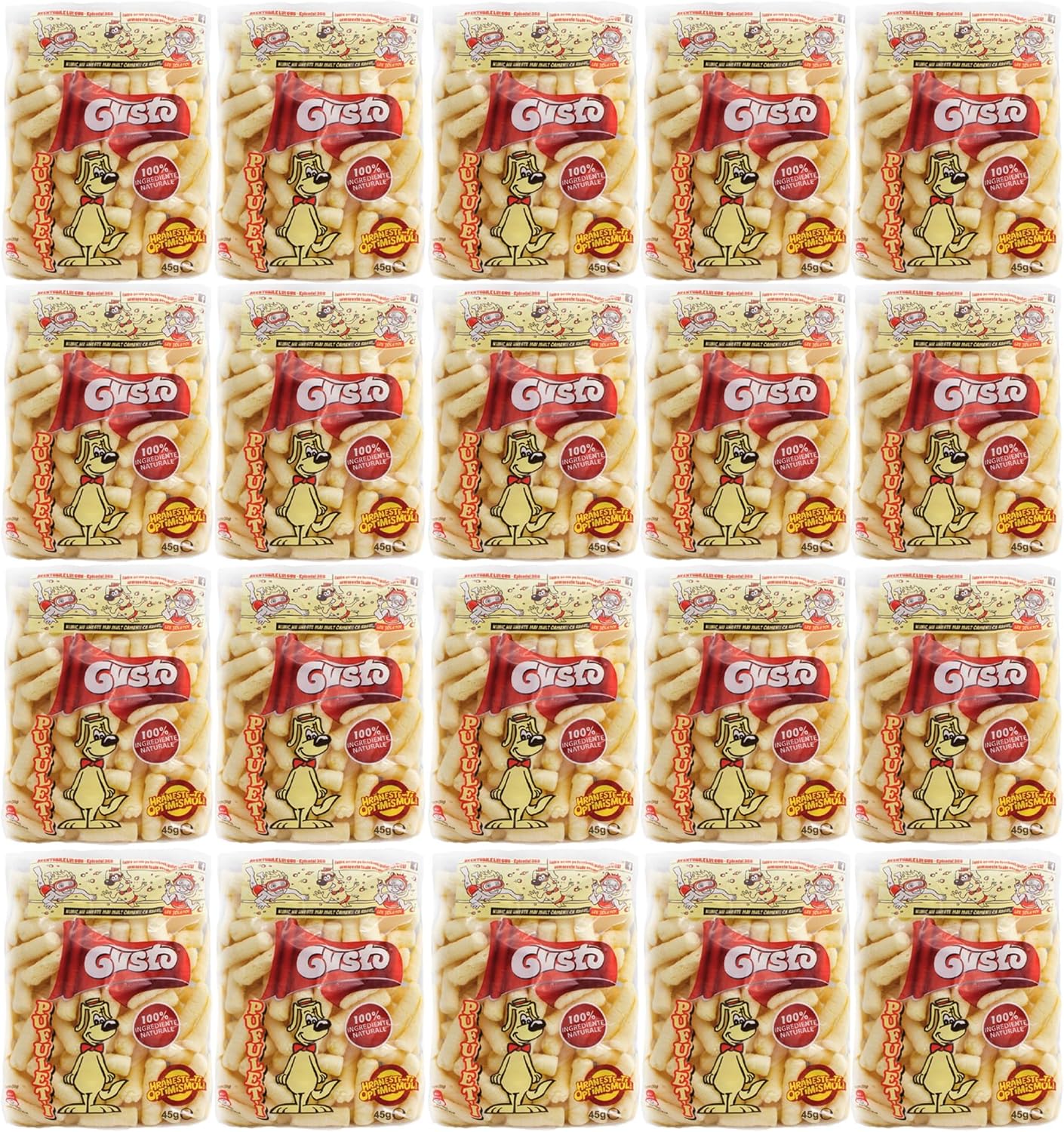 Gusto Pufuleti 45g, Salty Plain Corn Puffs, Romanian Corn Snack, Delicious Salted Corn Flips, Delicious And Crispy Corn Puffs Treat With Family And Friends (20 Pack)