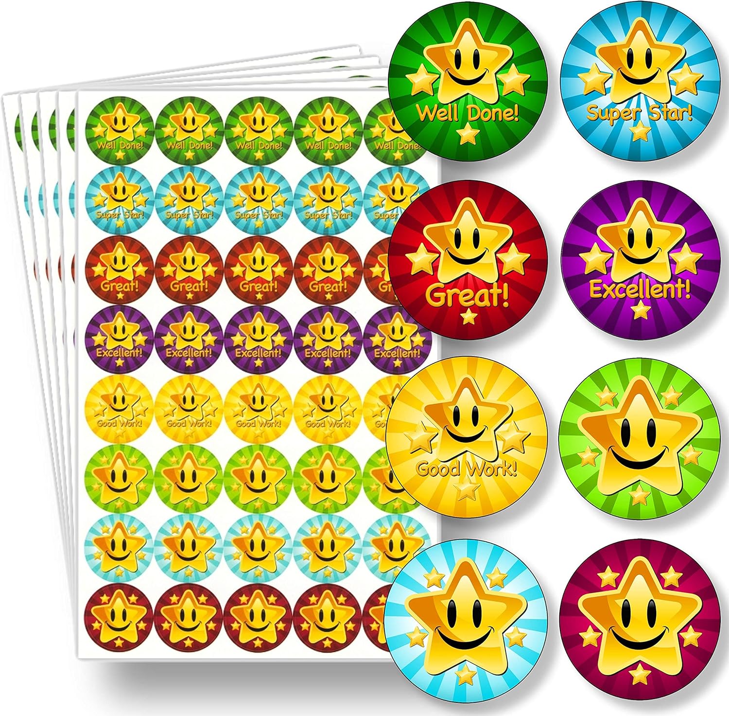 Teacher Reward Stickers for Children - 200 Colourful Well Done, Praise, Good Work, Teacher Stickers Pack | Kids Glossy Achievement Reward Labels for Childrens School Classroom and Home by Innoveem