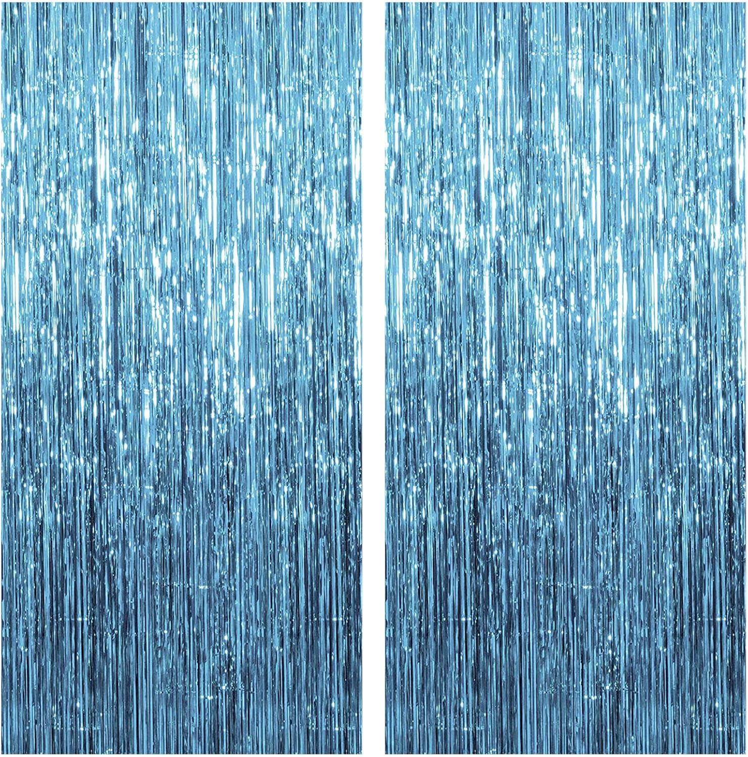 2 Pack Blue Streamers Party Decorations Fringe Backdrop Ocean Themed Party Tinsel Foil Curtain Backdrop Glitter Blue Birthday Baby Shower Bachelorette Decorations Supplies