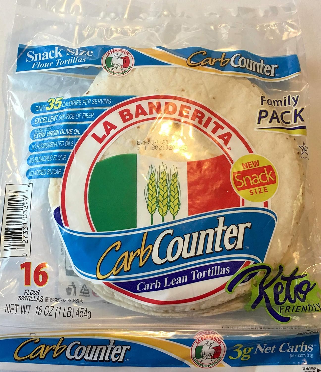 Keto Friendly Carb Counter Snack Size Flour Lean Tortillas 16 ct | 3g Net Carb Star K Kosher Family Size 2 Pack