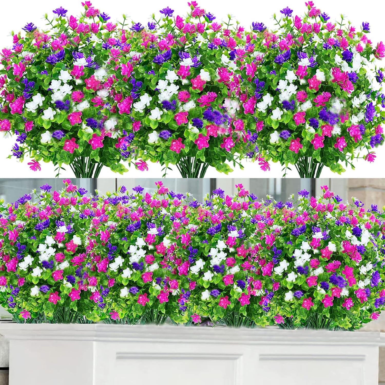 NANQWIN Artificial Flowers,12 Bundles Artificial Shrubs Bushes,Fake Flowers UV Faux Plants,Artificial Outdoor Plants and Flowers for Home Garden Wedding (3 Colors)