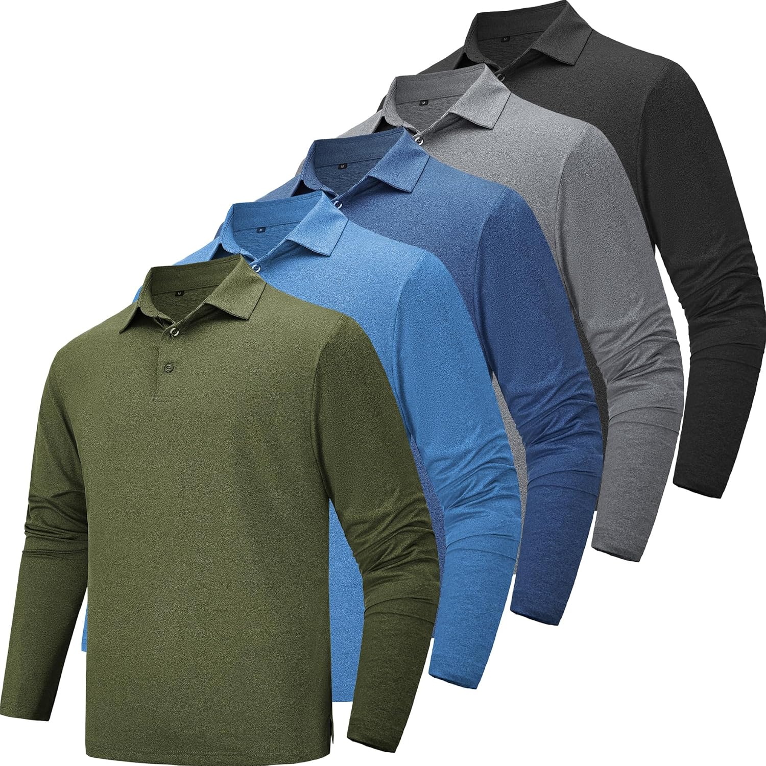 TVKSOM 5 Pack Polo Shirts for Men Long Sleeve Quick Dry Mens Polo Shirts Golf T Shirt Moisture Wicking Casual Workout
