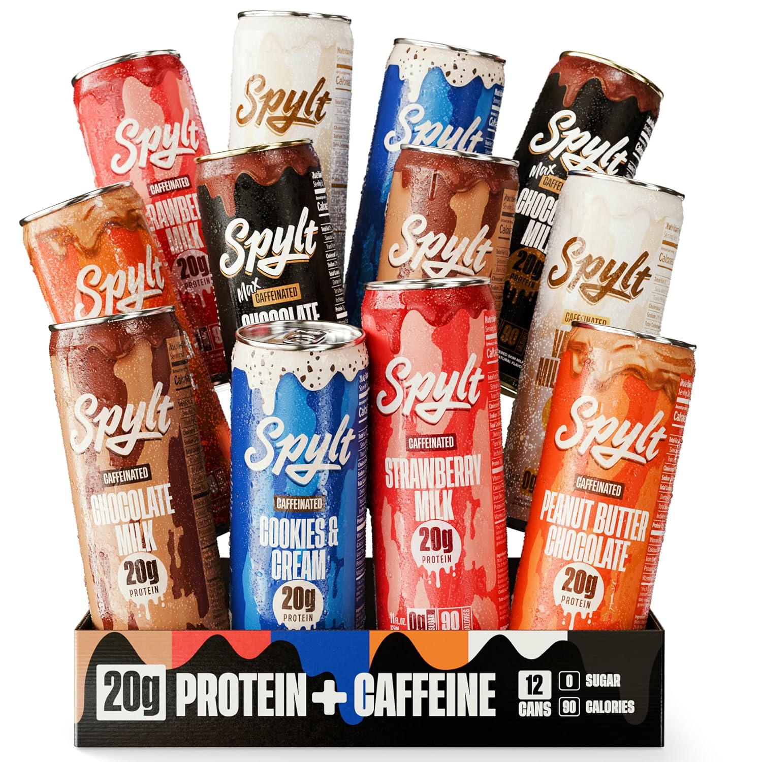 High Protein Milk - 6 Flavor Variety Pack with 60mg Caffeine & 20g Protein - 90 Calories, Ready to Drink, Sugar Free, Lactose Free Milk, Perfect for Workout Recovery & Afternoon Pick Me Up - 12 Count