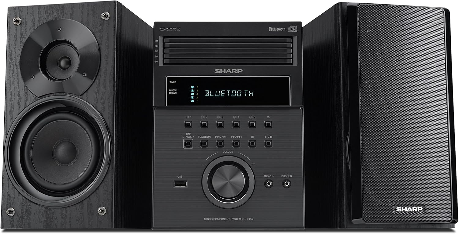 Sharp XL-BH250 Sharp 5-Disc Micro Shelf Executive Speaker System with Bluetooth, USB Port for MP3 Playback, AM/FM, Audio in for Digital Players