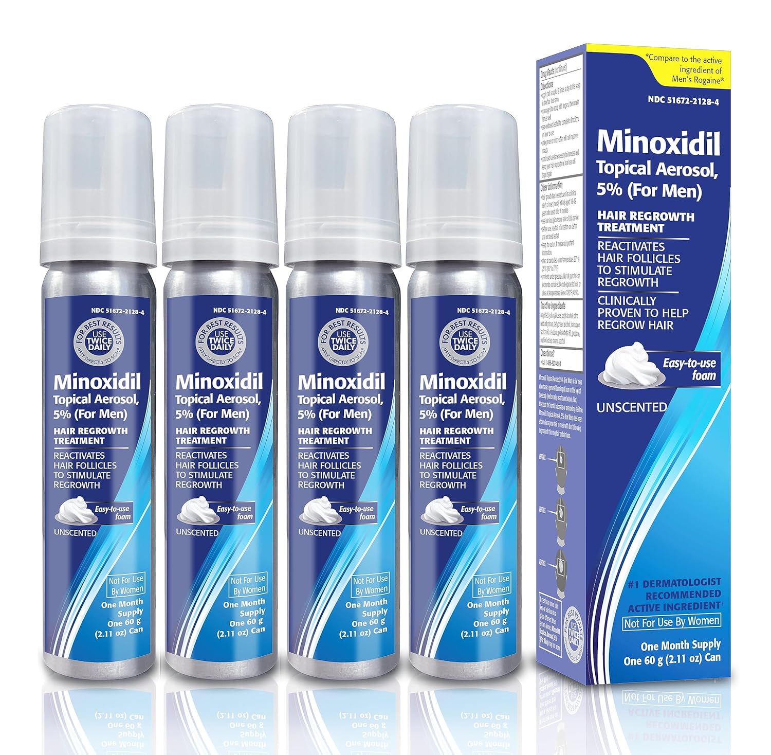 Taro Minoxidil Topical Aerosol Foam, 5%, Hair Regrowth 4 Months Treatment for Men, 2.11 oz (4 Pack)