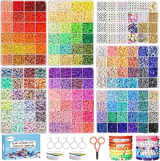 Redtwo 23000 Pcs Clay Beads Bracelet Making Kit 144 Colors 7 Boxes Flat Polymer Heishi Beads Set for Friendship Jewelry Making with Pendant Charms Crafts Gifts for Girls Ages 6-12 Kids Adults