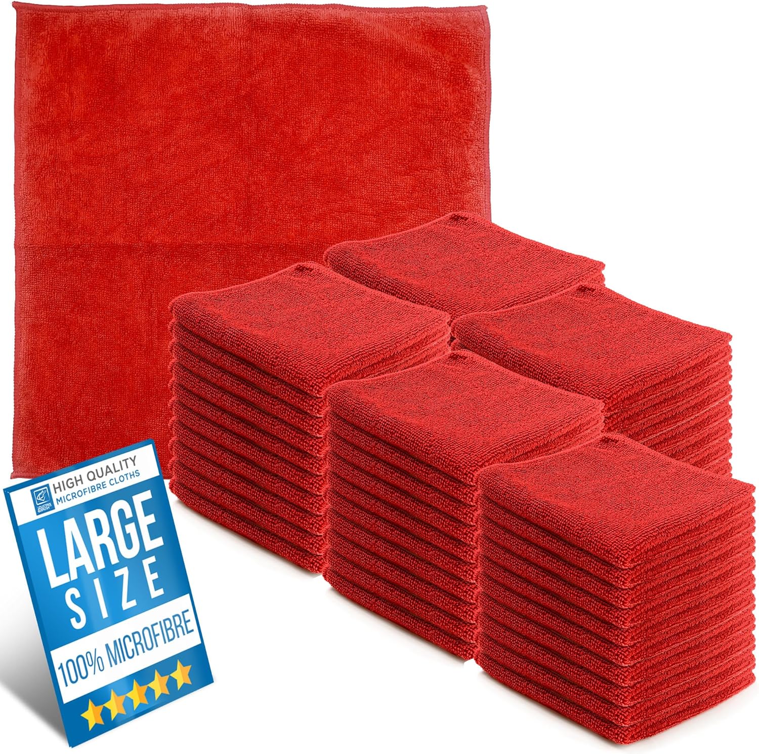Microfiber Cleaning Cloth, Large Size 40x40cm, Super Absorbent Lint Free Microfibre Cloths Cleaning for Home, Kitchen, Surface, Mirrors, Bathrooms, Motorbike, Car (50, Red)