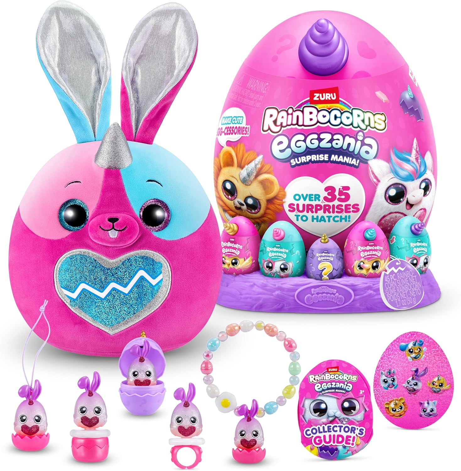 Rainbocorns Eggzania Surprise Mania Series 1 (Bunny) by ZURU, Collectible Plush Stuffed Animal, Surprise Eggs, 5 Mini Eggs, Stickers, DIY Jewelry, Slime, Ages 3+ for Girls, Children