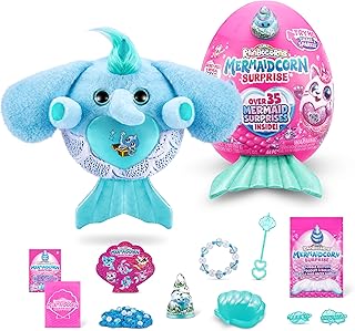 Rainbocorns Mermaidcorn (Elephant) by ZURU, Collectible Plush, Mermaid Surprises, Cuddle Plush Stuffed Animal, Surprise Egg, Stickers, Magic Sands & Bubble Mixture, for Girls 3+ Up