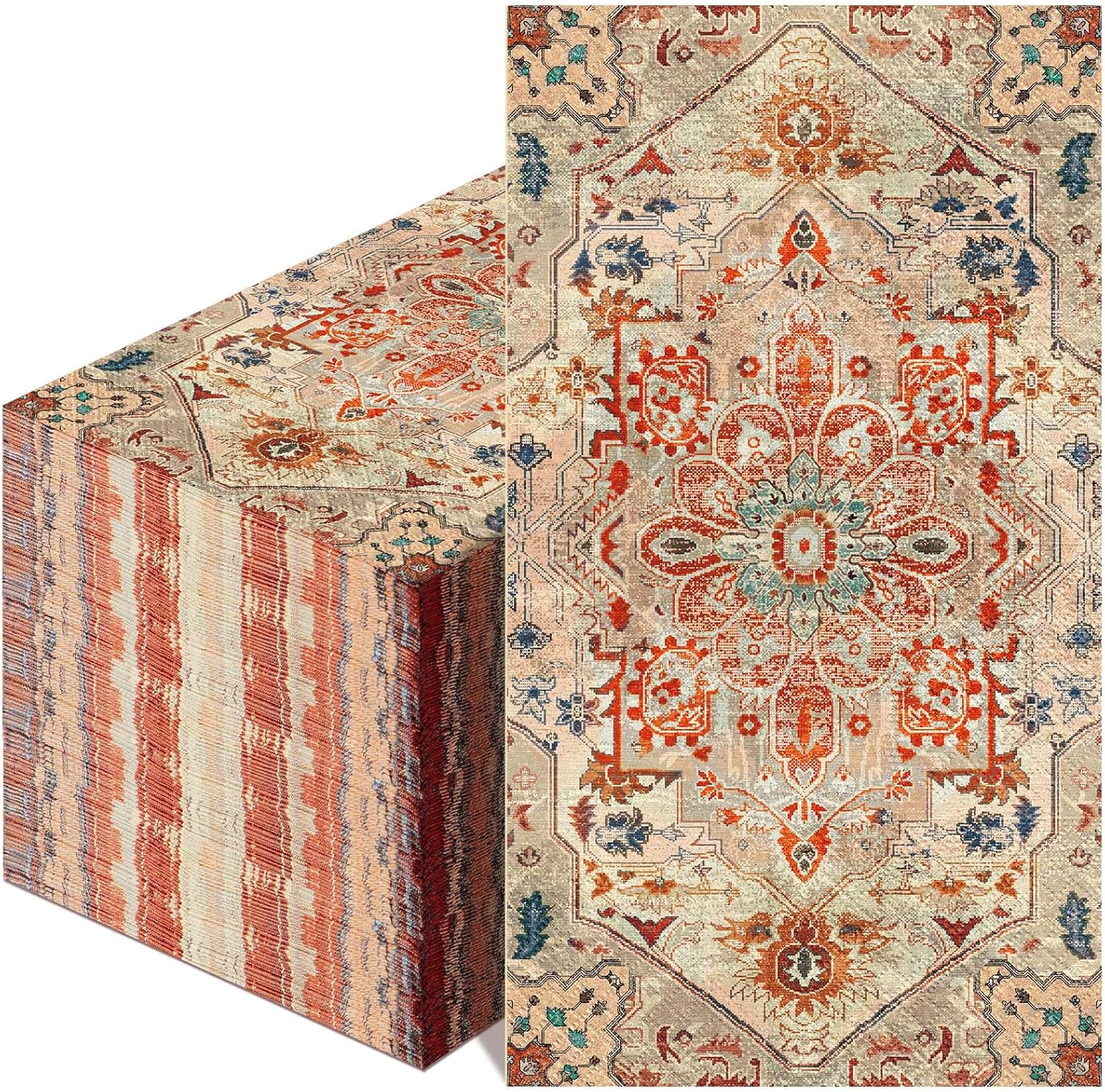 Yeaqee 100 Pcs Boho Napkins Paper Guest Towels 2 Ply Decorative Bathroom Napkins Disposable Hand Towel for Kitchen Party Dinner(Orange and Blue)
