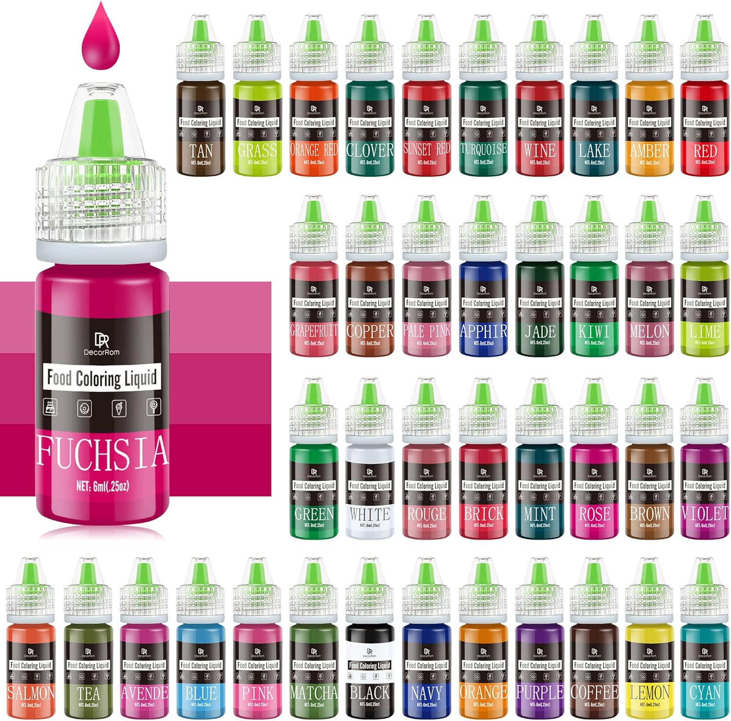 Food Colouring - 40 Colours Vibrant Liquid Icing Food Colouring Set for Baking, Cake Decorating, Easter Egg, Airbrush - Tasteless Food Colour Dye for Fondant, Macaron, Slime, DIY Crafts - 6ml Each