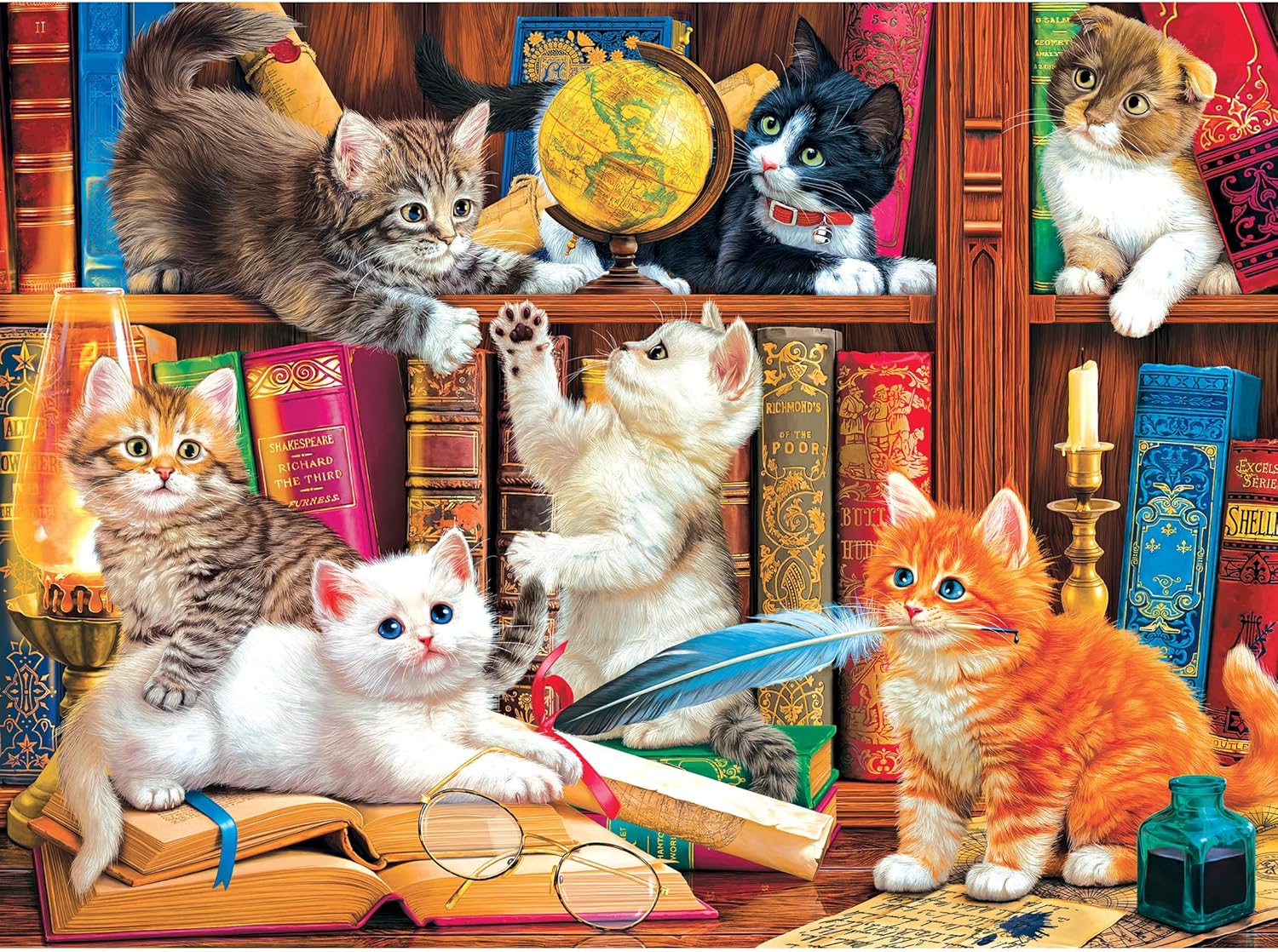 RoseArt - Fancy Cats - Library Mischief - 750 Piece Jigsaw Puzzle for Adults