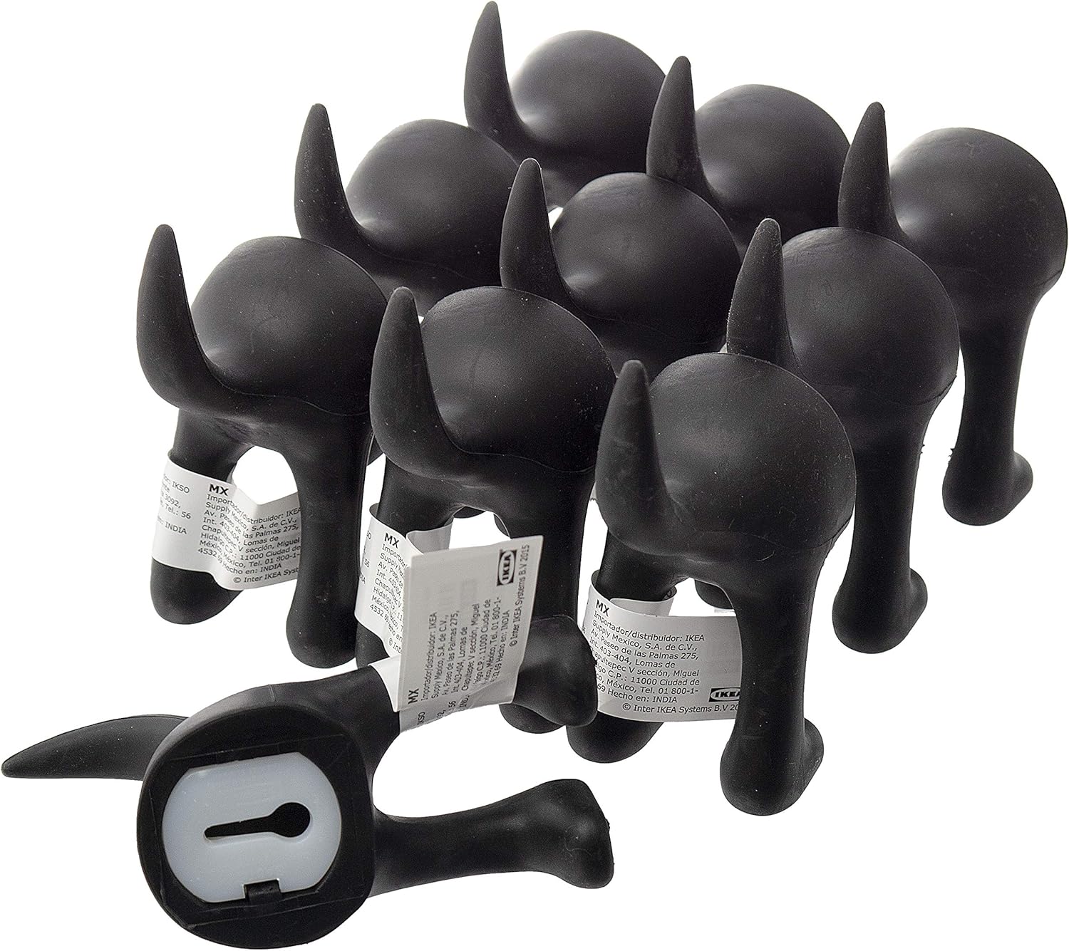 Ikea BASTIS Black Dog-Tail Wall Hooks 12cm - Set of 10