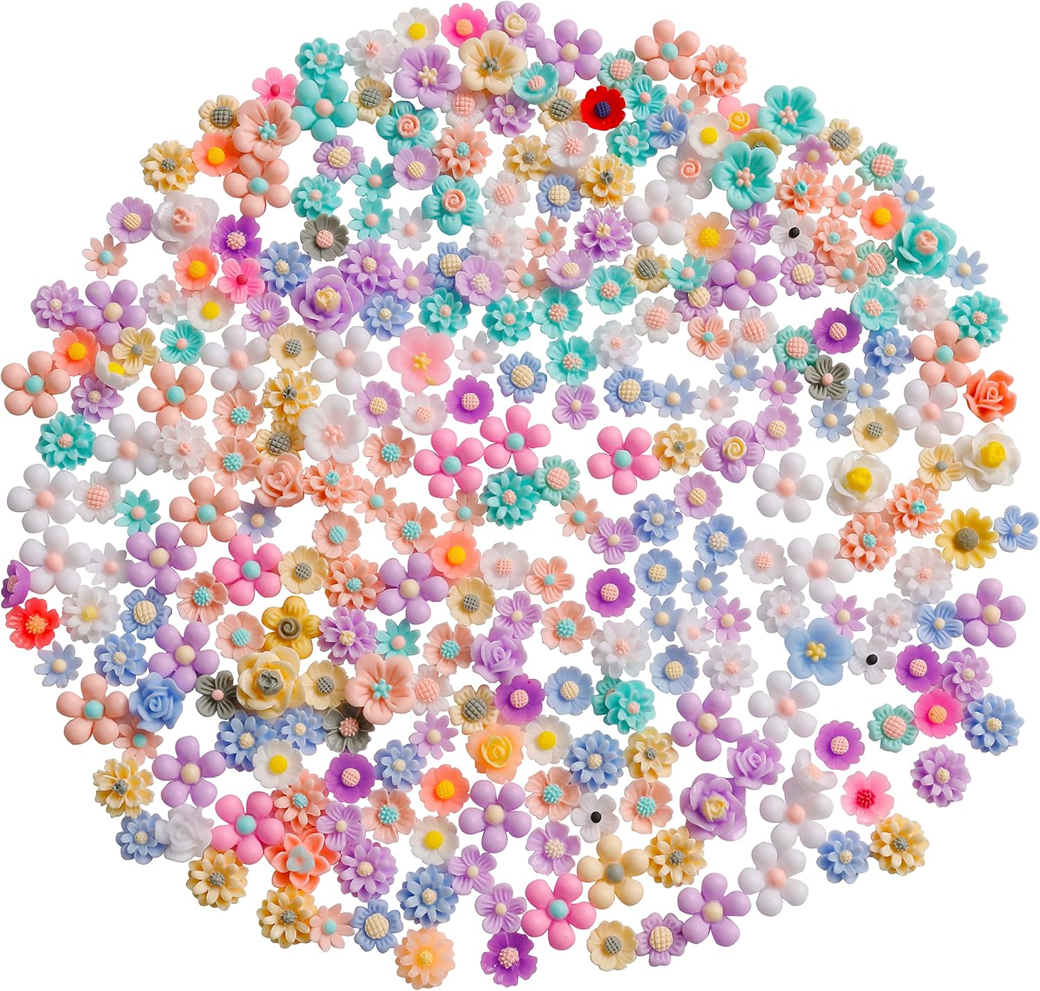 X Hot Popcorn 300Pcs Mini Resin Flower Charms Cabochons Flatback Mixed Colors Daisy Flower Resin Slime Charms for DIY Craft Scrapbooking Decor (300PCS)