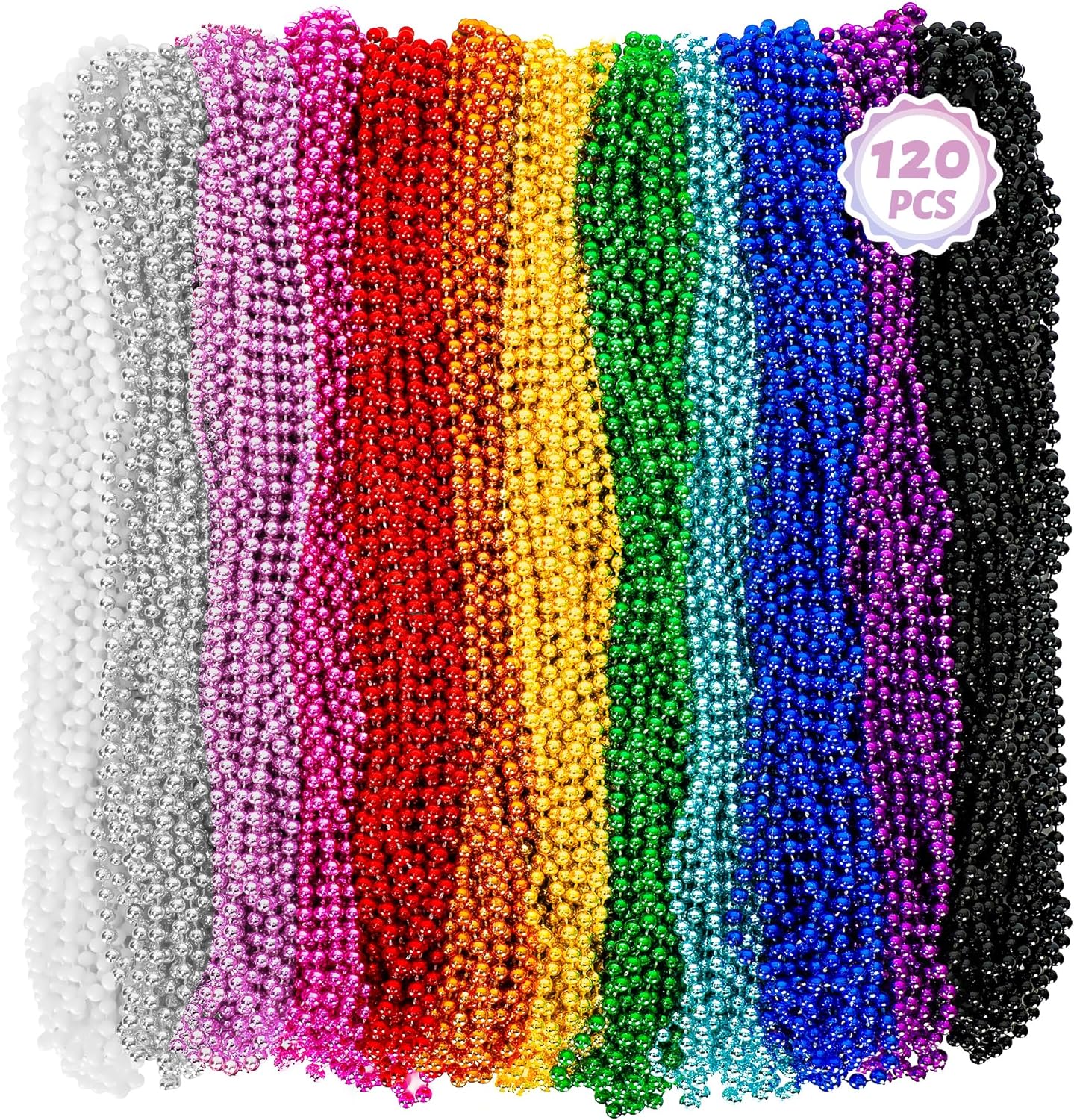 Bead Necklace, 120PCS Mardi Gras Beads, 33" Colorful Mardi Gras Beads Necklaces, Women Men Party Costume Accessories Parade Throws Bulk Party Favors for Christmas Pirate Carnival