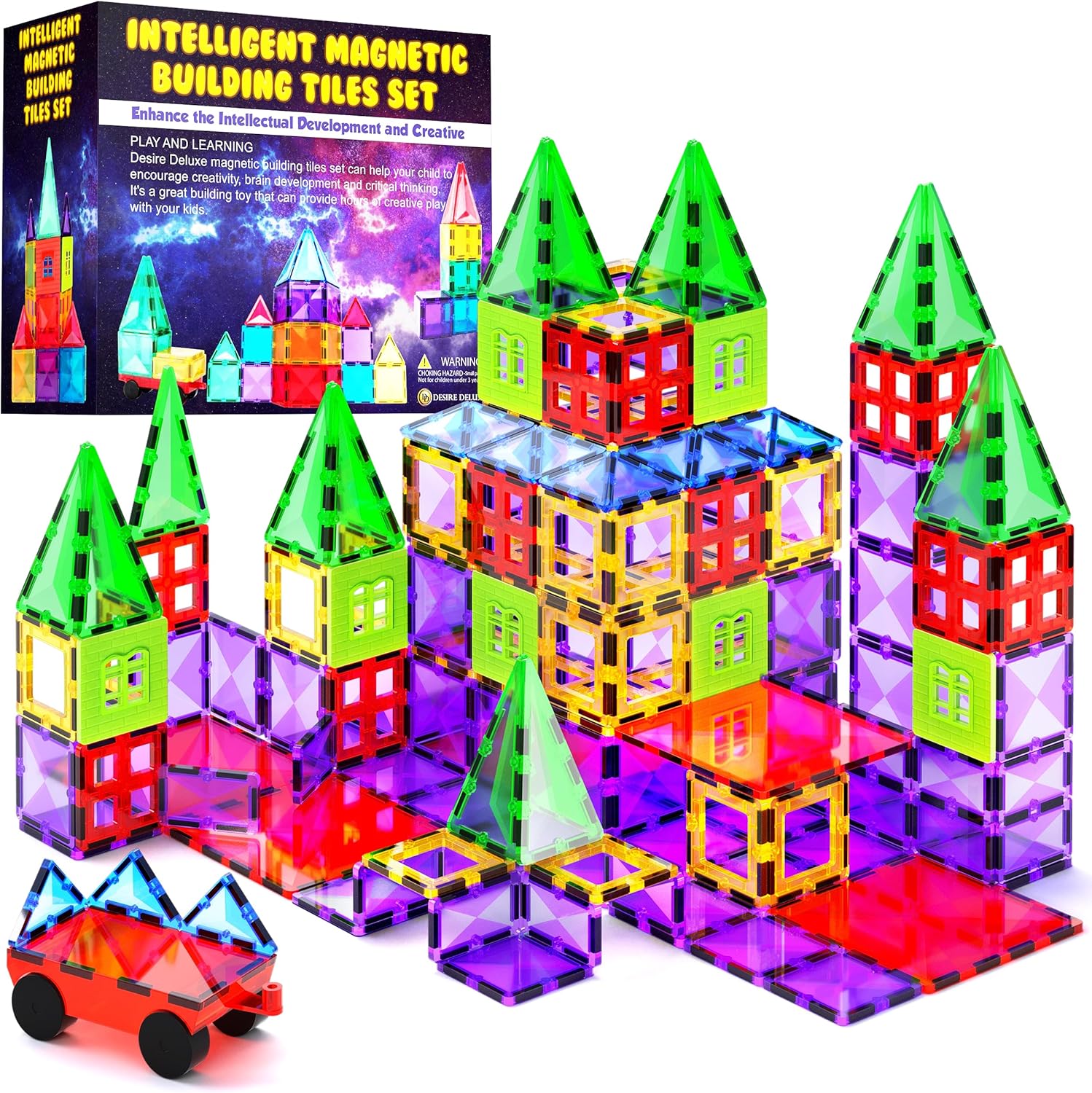 Desire Deluxe Magnetic Building Blocks Tiles STEM Toy Set 57PC – Kids Learning Educational Construction Toys for Boys Girls Present Age 3 4 5 6 7 Year Old - Gift