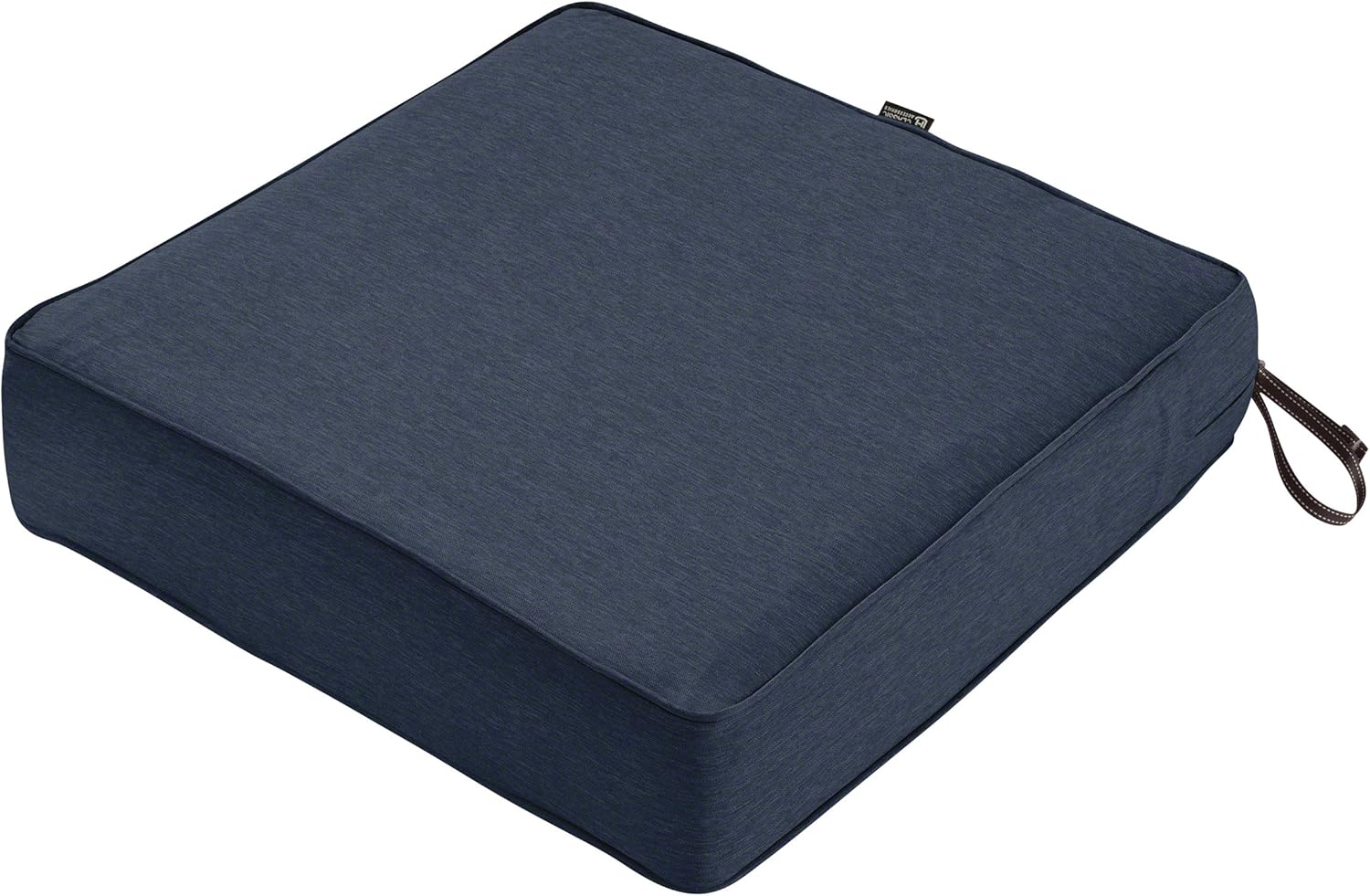 Classic Accessories Montlake Water-Resistant 25 x 25 x 5 Inch Square Outdoor Seat Cushion, Patio Furniture Chair Cushion, Heather Indigo Blue, Outdoor Cushion Cover