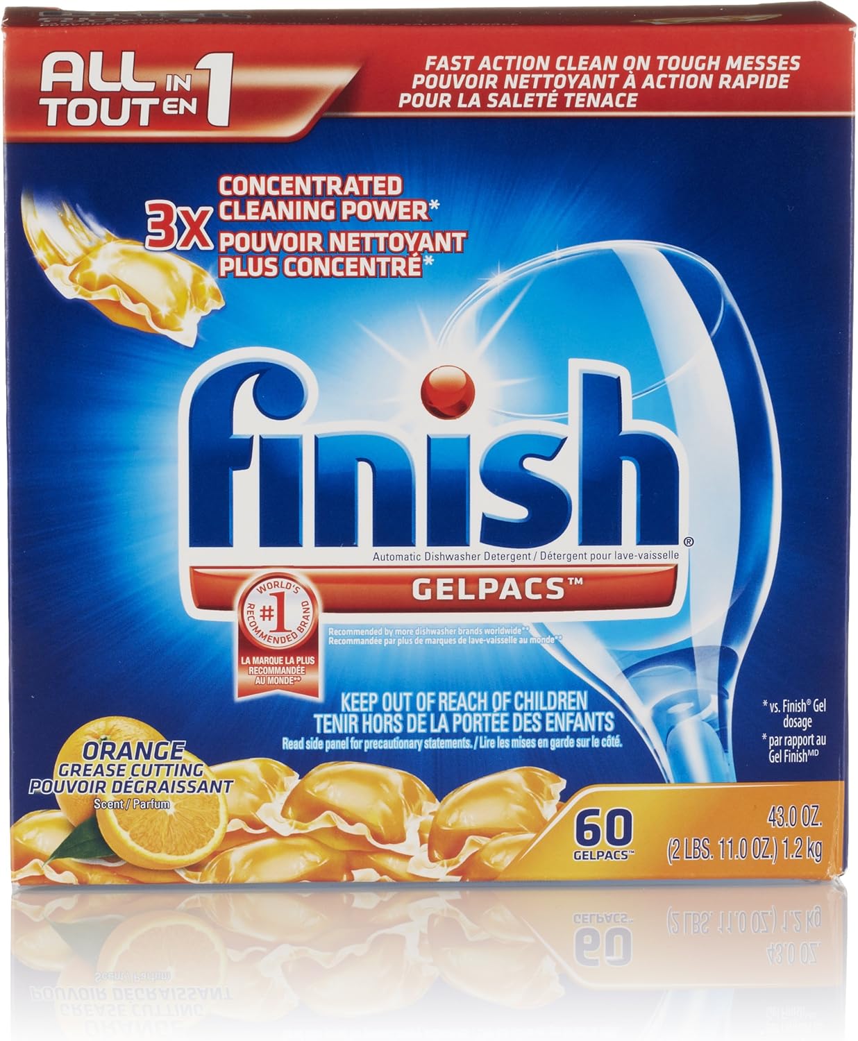 Finish Gelpacs Dishwasher Detergent, Orange Scent, 60 Count