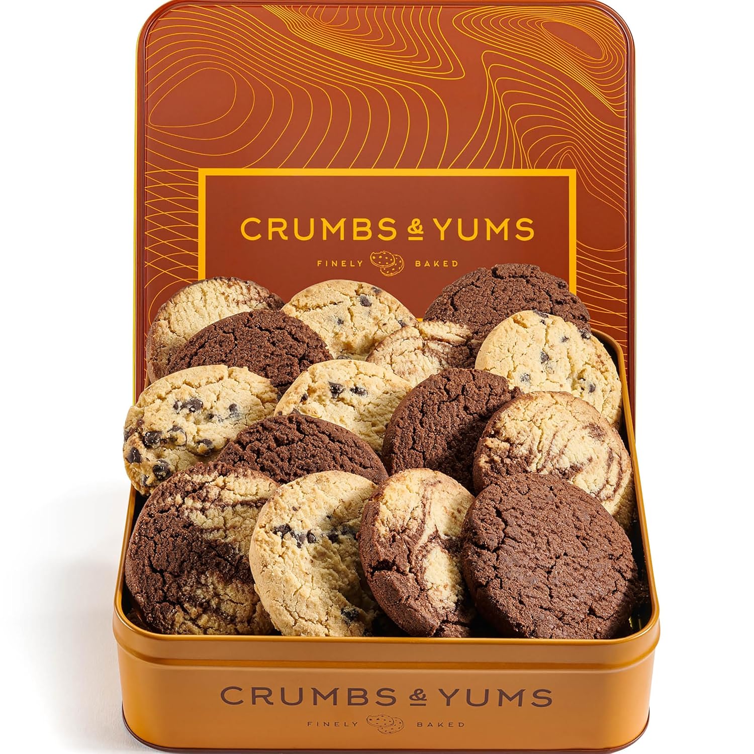 Cookies Gift Basket – Gourmet Assorted Cookies Tin with Marbel, Chocolate Chip and Brownie Flavors – Assorted Food Gift Box for Christmas, Thanksgiving, Fathers Day, Mothers Day, Family, Sympathy, Men & Women.