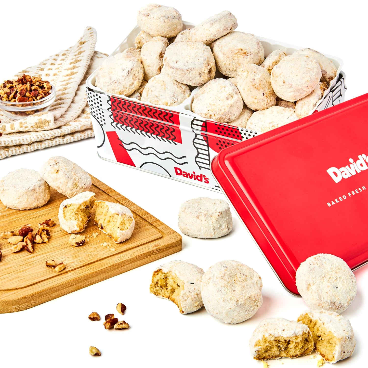 David's Cookies Butter Pecan Meltaways Sweet Sampler Tin - Butter Cookies with Crunchy Pecans, Soft, And Melt In Your Mouth Flavorful Cookies - Delicious Gourmet Food Gift For All Occasions 16oz