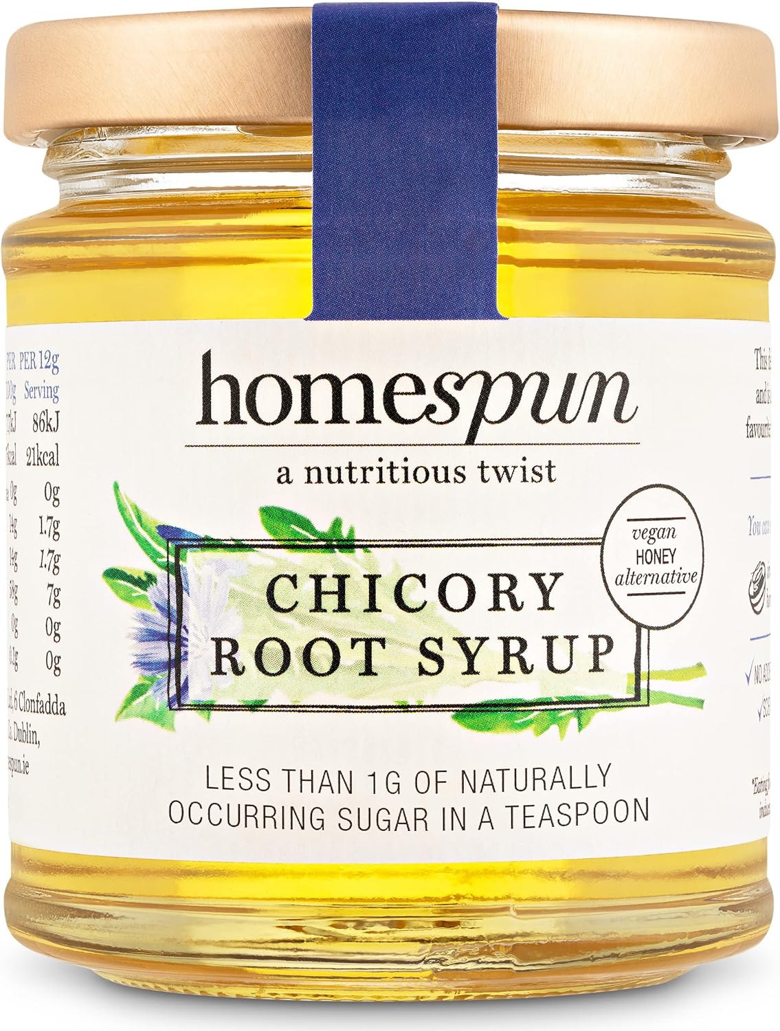 Homespun Chicory Root Syrup - Keto & Low Carb Sweetener - Low Sugar, Vegan Honey - High in Prebiotic Fibre - Low GI Natural Sweetener - Plant Based - 200g Glass Jar