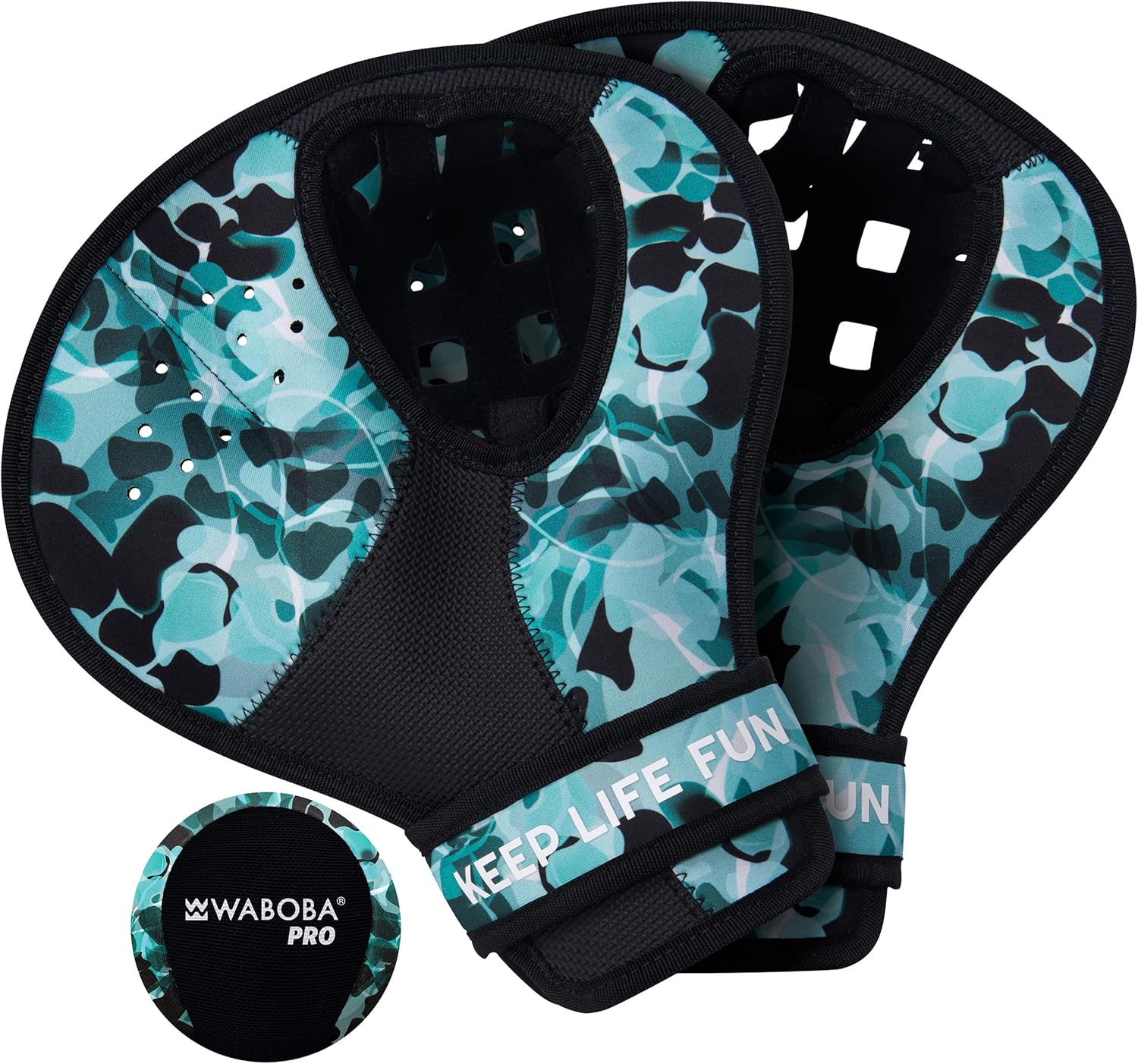 Waboba Catch Water Gloves Pro Water Bouncing Ball Set - for Beach Games & Swimming Pool Toys – 2 Baseball Style Mitts for Catching Water Balls – One Size Ambidextrous Design, Black