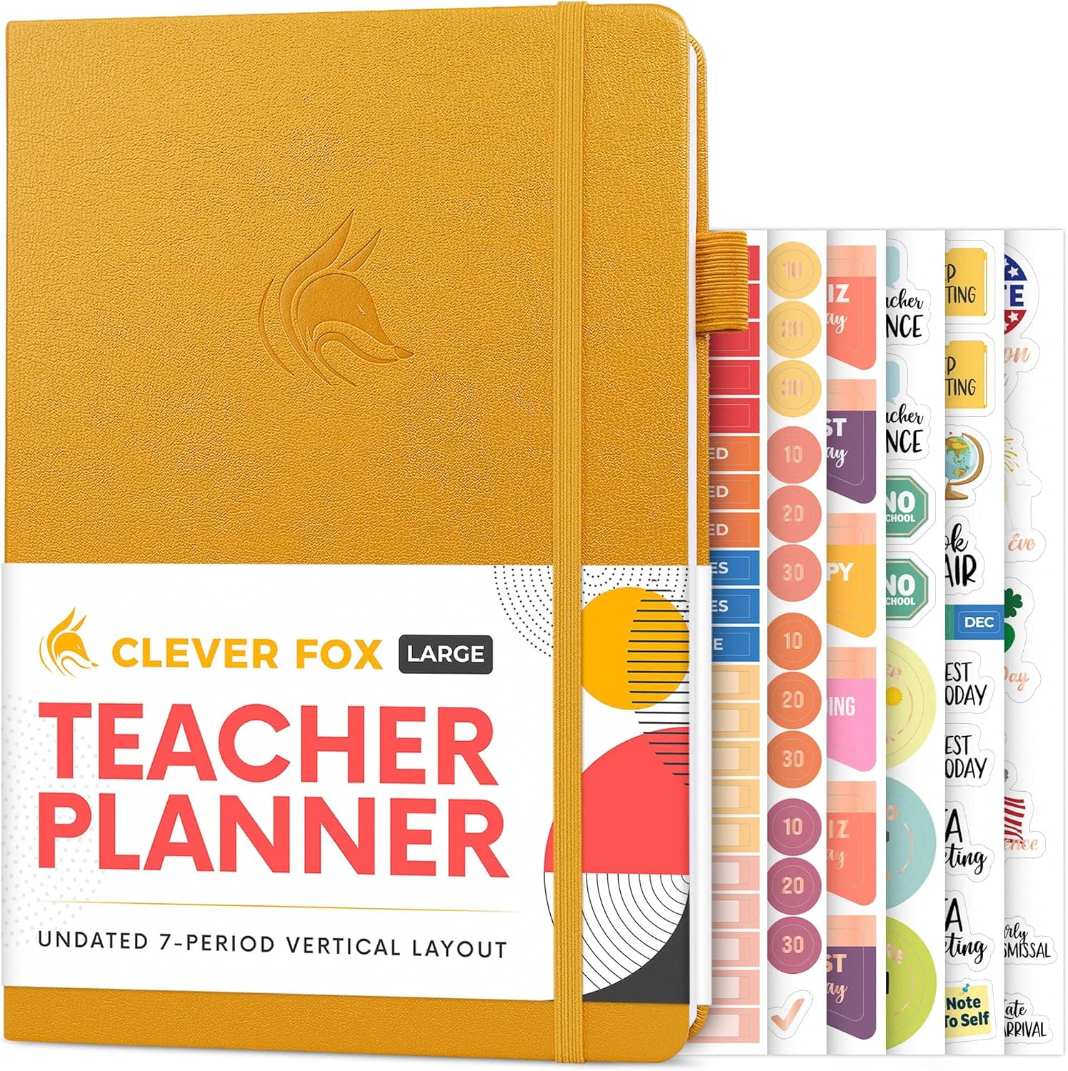 Clever Fox Teacher Planner – School Year Planner with Calendars & Lesson Plans – Teacher Plan Book for Classroom & Homeschool Organization - Undated, 18x25cm, Hardcover (Amber Yellow)