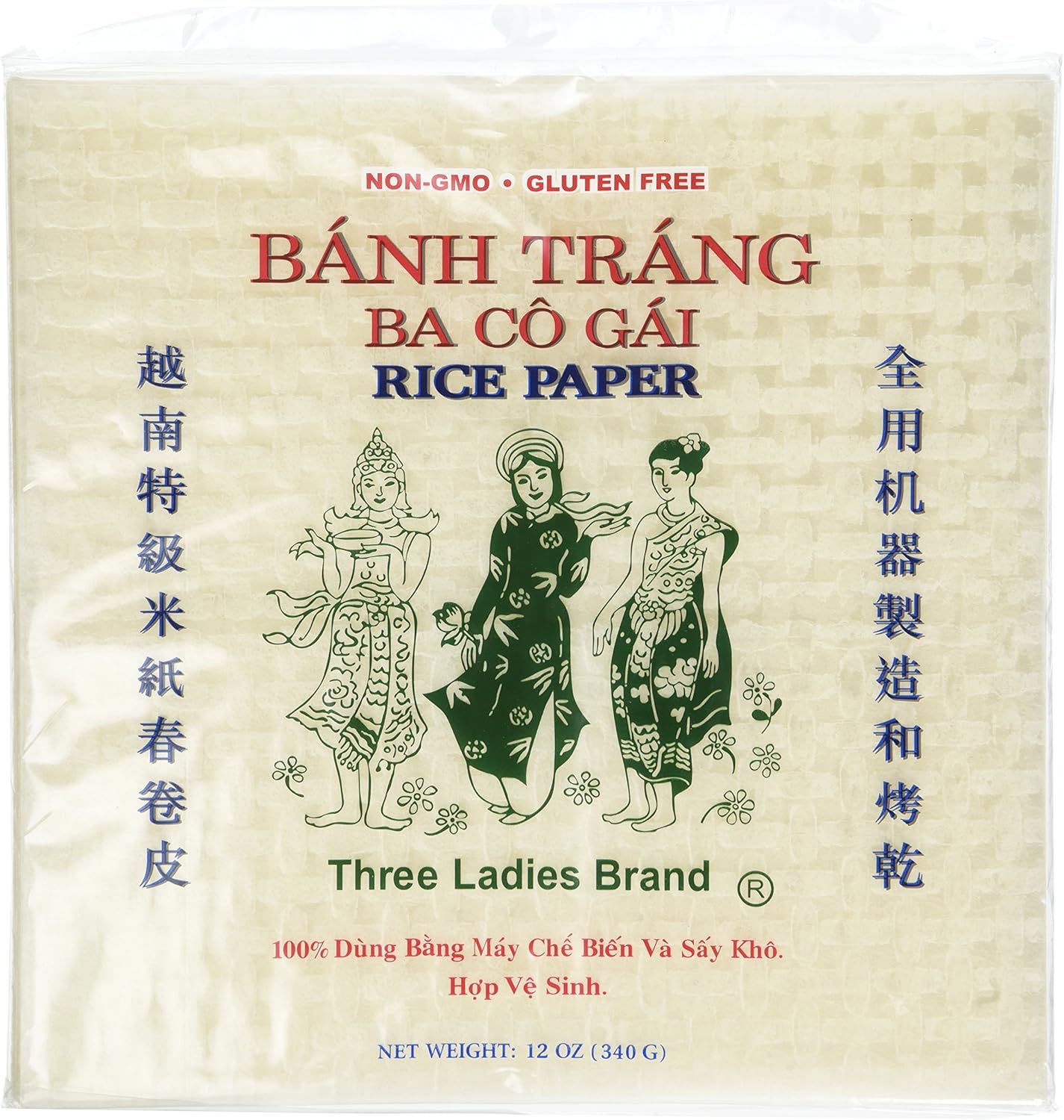 2 Packs Square Three Ladies Rice Paper Wrappers (22cm)