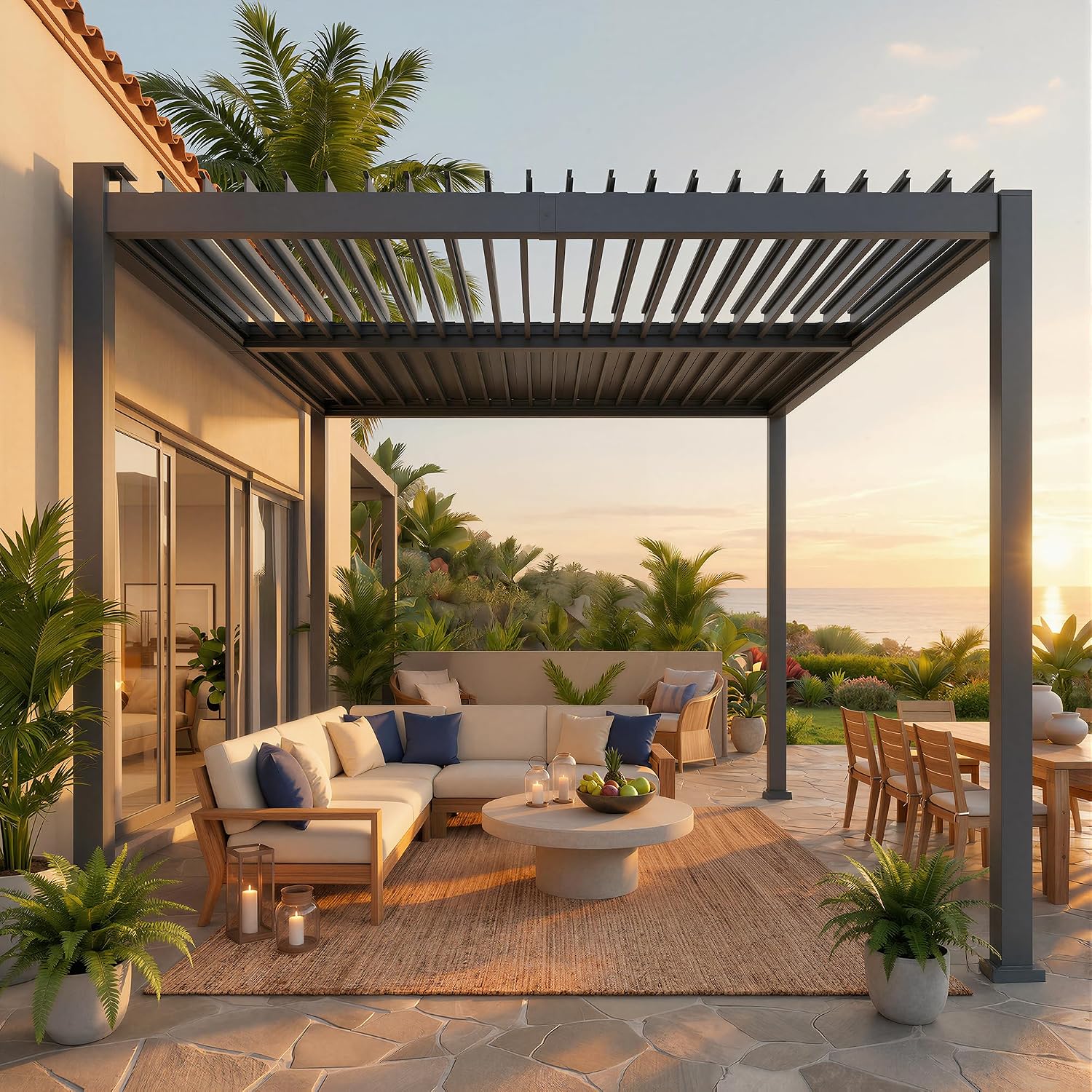 10x10 Louvered Pergola, Aluminum Pergola with Adjustable Roof, Metal Outdoor Pergolas for Patios, Garden and Deck, Grey