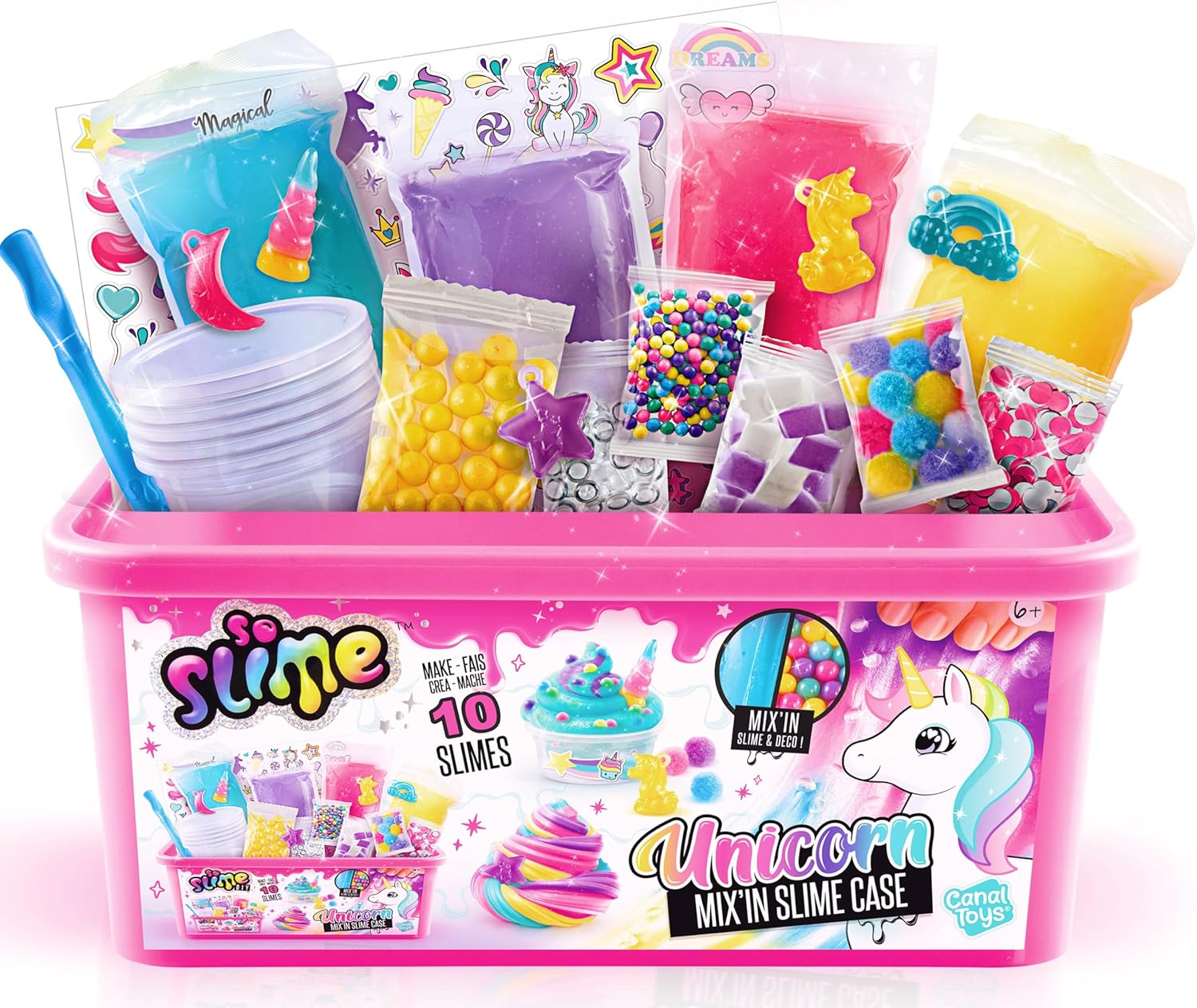 So Slime Unicorn Mix’in Slime Case – Includes Premade Slimes, 10+ Decorations & Unique Unicorn Charms, Portable Storage Case for Squishy, Stretchy, Colourful DIY Slime Play