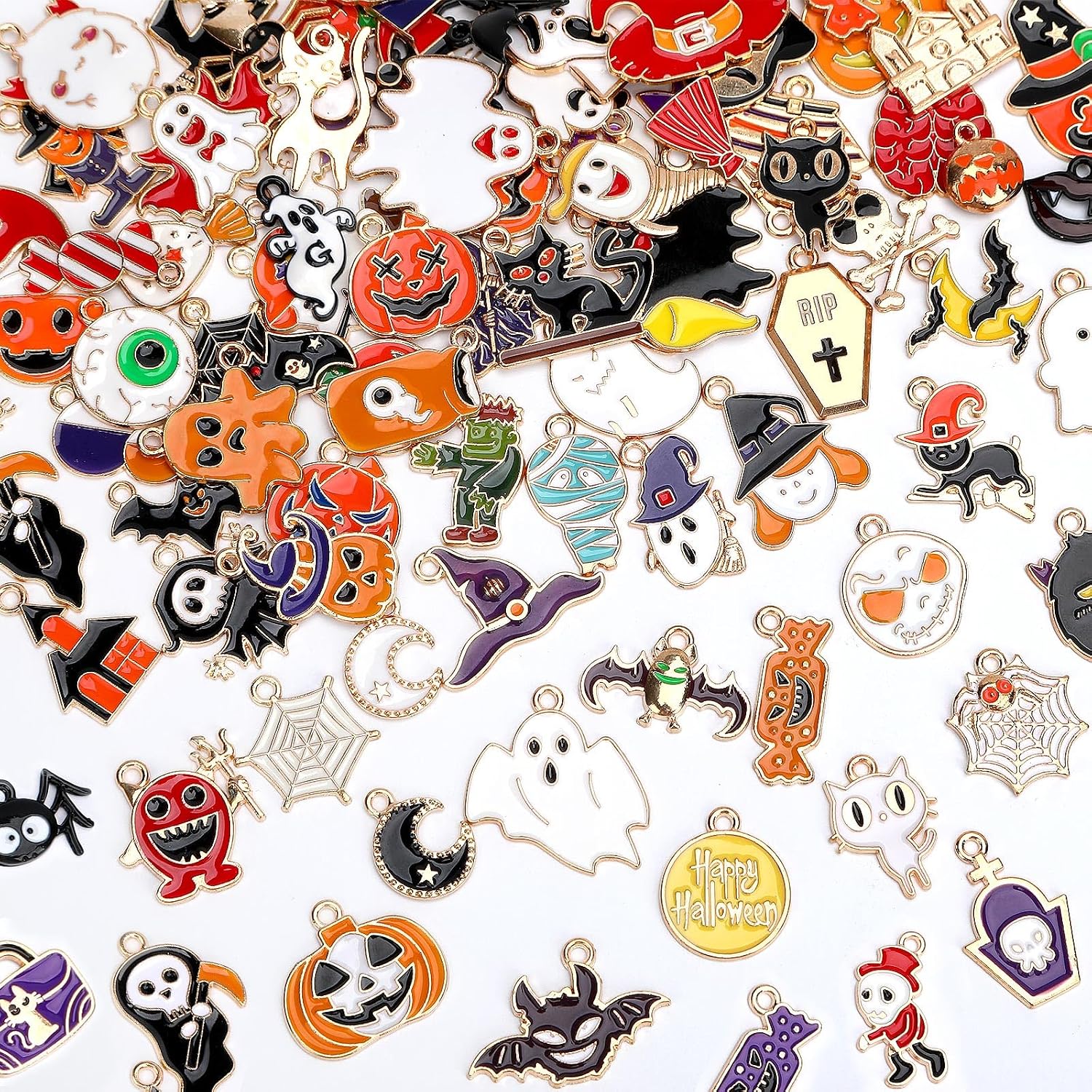 SANNIX 350Pcs Halloween Charms, Gold Enamel Charms Pumpkin Ghost