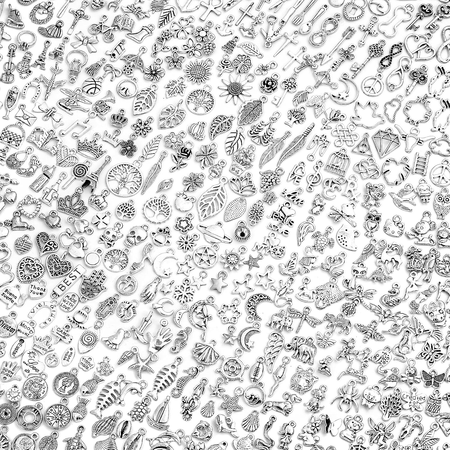 400 Pcs Silver Charms for Jewelry Making, Wholesale Bulk Lots Tiny Assorted Mixed Tibetan Silver Metal Pendants for DIY Necklace Bracelet Making and Crafting