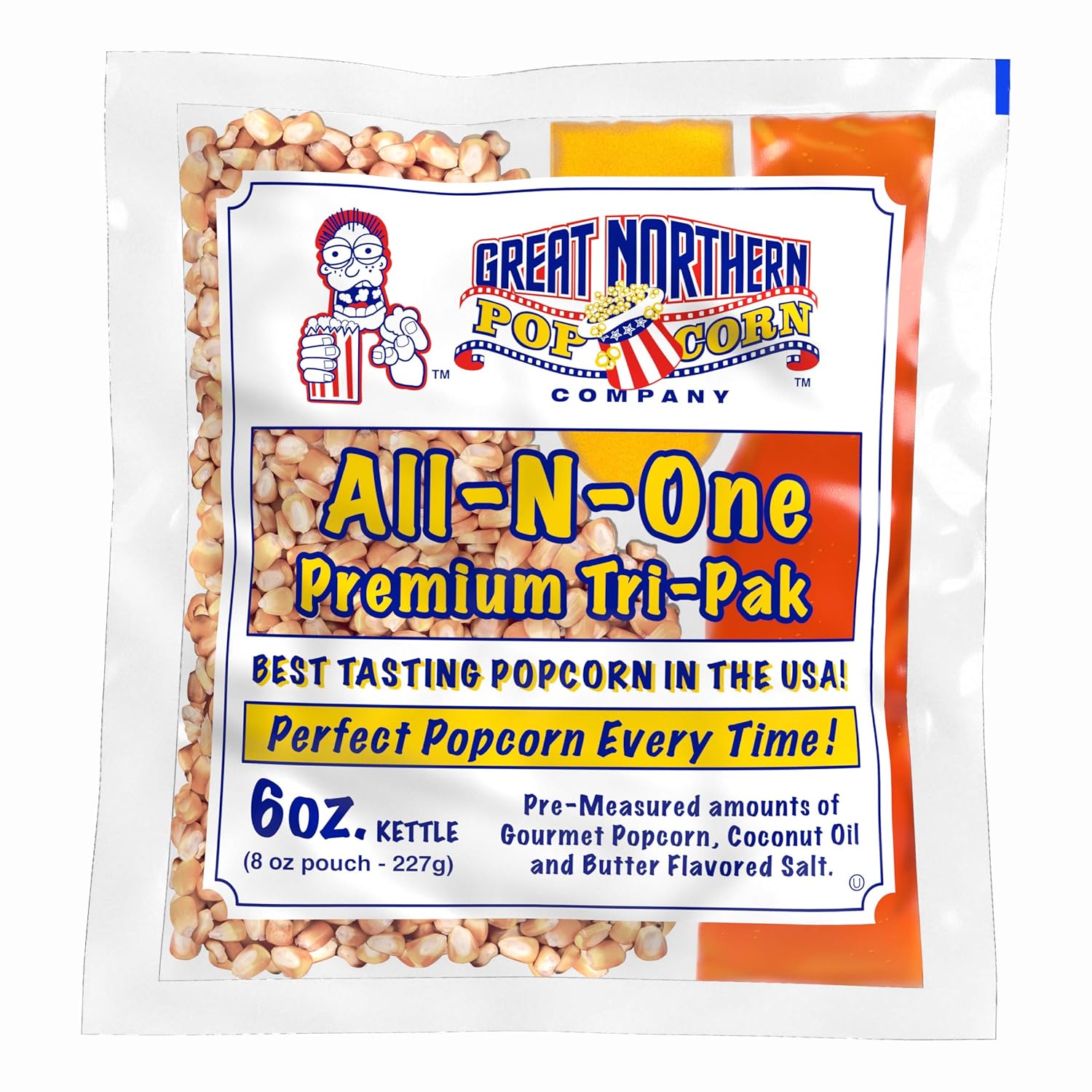 Case of 12 Popcorn Packs - All-In-One Kit with 6-Ounces of Pre-Measured Kernels, Salt, and Oil Packets for Popcorn Machines by Great Northern Popcorn