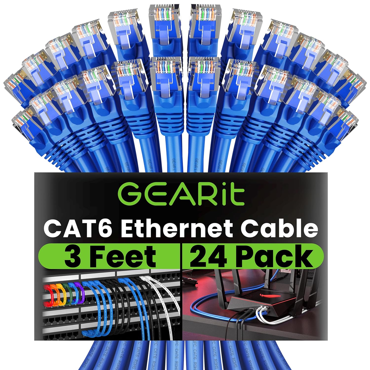 GearIT Cat 6 Ethernet Cable 3 ft (24-Pack) - Cat6 Patch Cable, Cat 6 Patch Cable, Cat6 Cable, Cat 6 Cable, Cat6 Ethernet Cable, Network Cable, Internet Cable - Blue 3 Feet