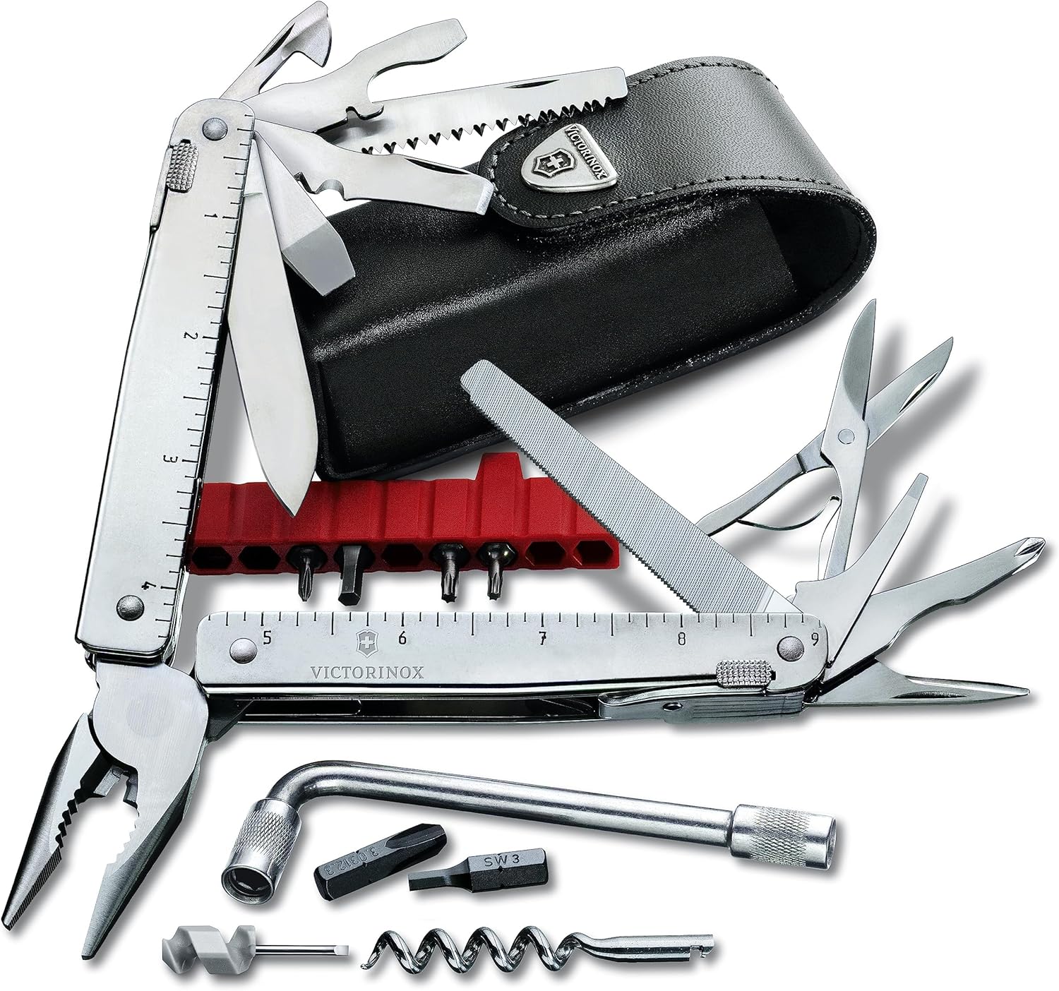 Victorinox Swiss Tool X Plus Ratchet Swiss Army Knife, 35 Function Swiss Made Multi-Tool with Needle-nose pliers, Wire Cutter, Crate Opener and Large Blade - Silver