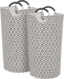 STORAGE MANIAC 2 Pack 90L Large Collapsible Freestanding Hamper, Waterproof Laundry Bag with Padded Handles, Folding Tall Clothes Hamper, Hexagon