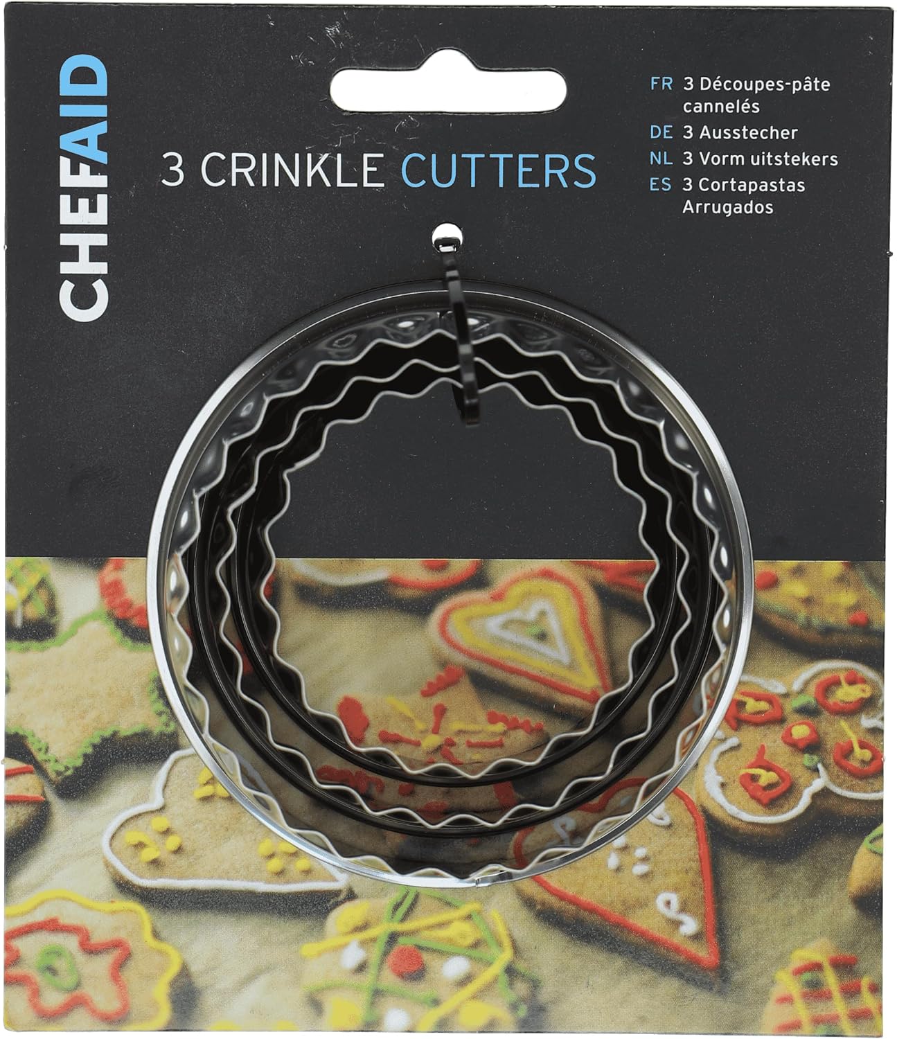 Chef Aid Pastry Cutters, Set Of 3, Cookie Biscuit Cutter, Scone, Mince Pie, Tarts, Mini Quiches, Dough, At Home Baking, Cake Decorating, Fondant Icing, Round Circle Crinkled Stainless Steel Cutters