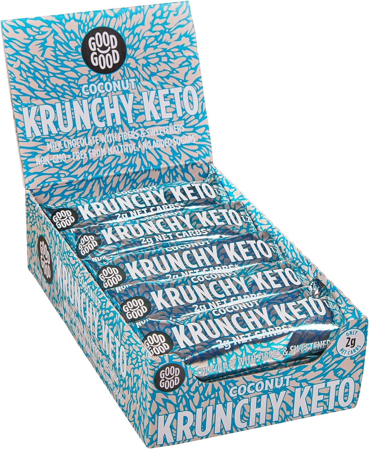 GOOD GOOD Krunchy Keto Bar Coconut - Low Carb & High Protein Bar - No Added Sugar Snack Bar - High Fibre - Suitable for Diabetics & Sugar Intolerant Individuals (15x35g)