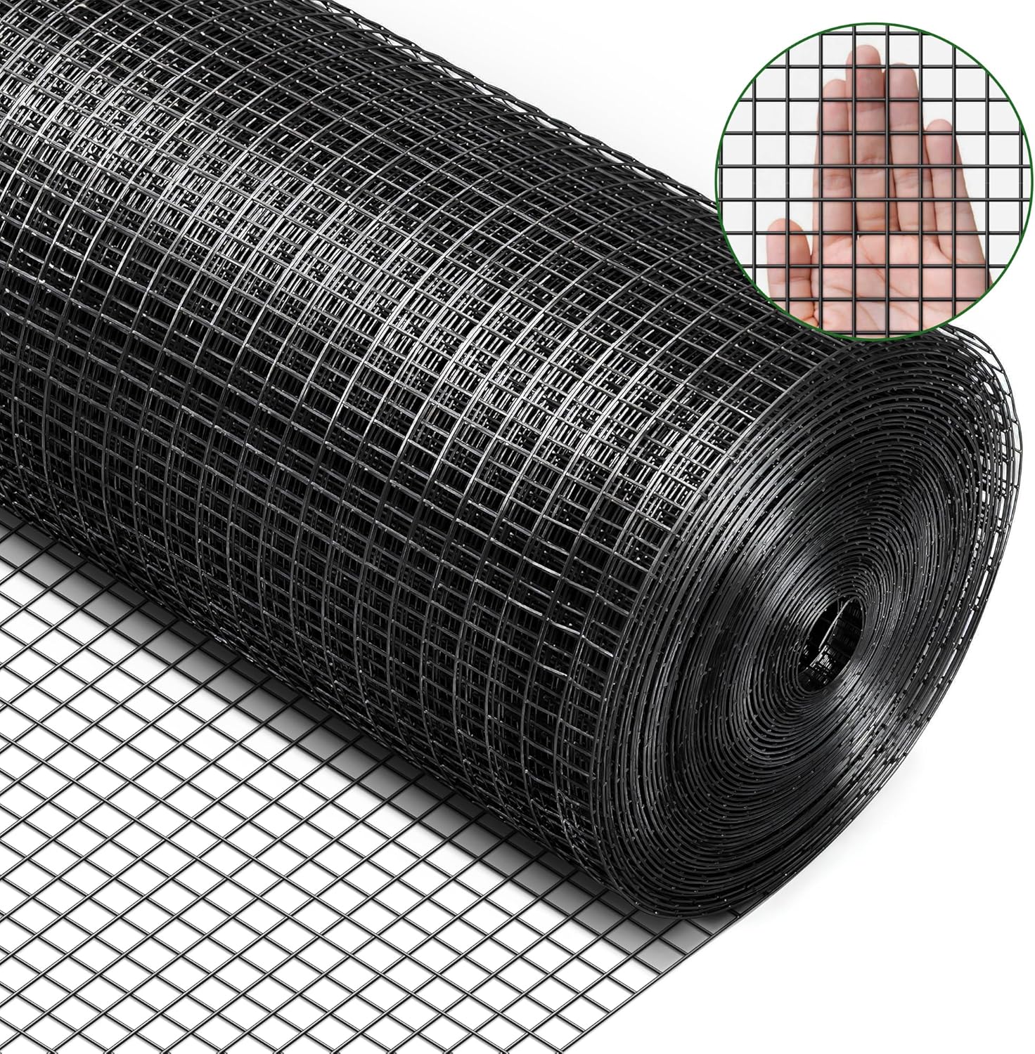 Rengue Black Hardware Cloth 1/2 Inch 48 in x 100 ft 19 Gauge, PVC Coating Wire Mesh Rolls Vinyl Coated Welded Chicken Wire Fencing for Poultry Netting Fencing Wire Fence, Black